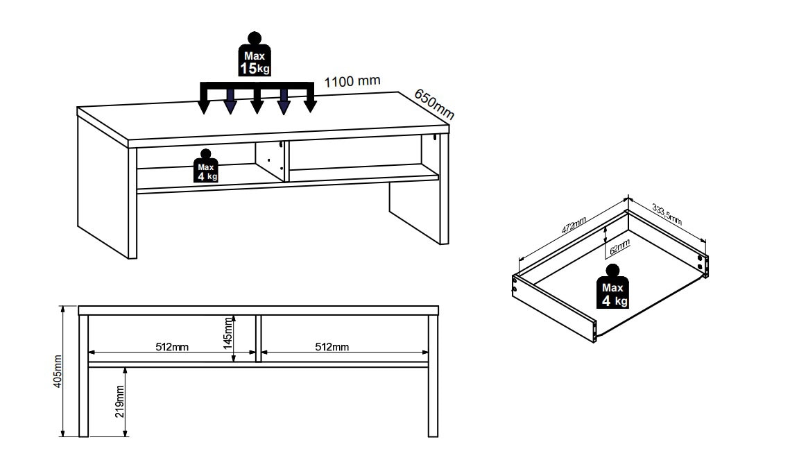 Innostyle Couchtisch »BELLANO, TOPSELLER!«, (1 St., Couchtisch), Maße: 110 x 40 x 65 cm (B/H/T), Eiche Optik