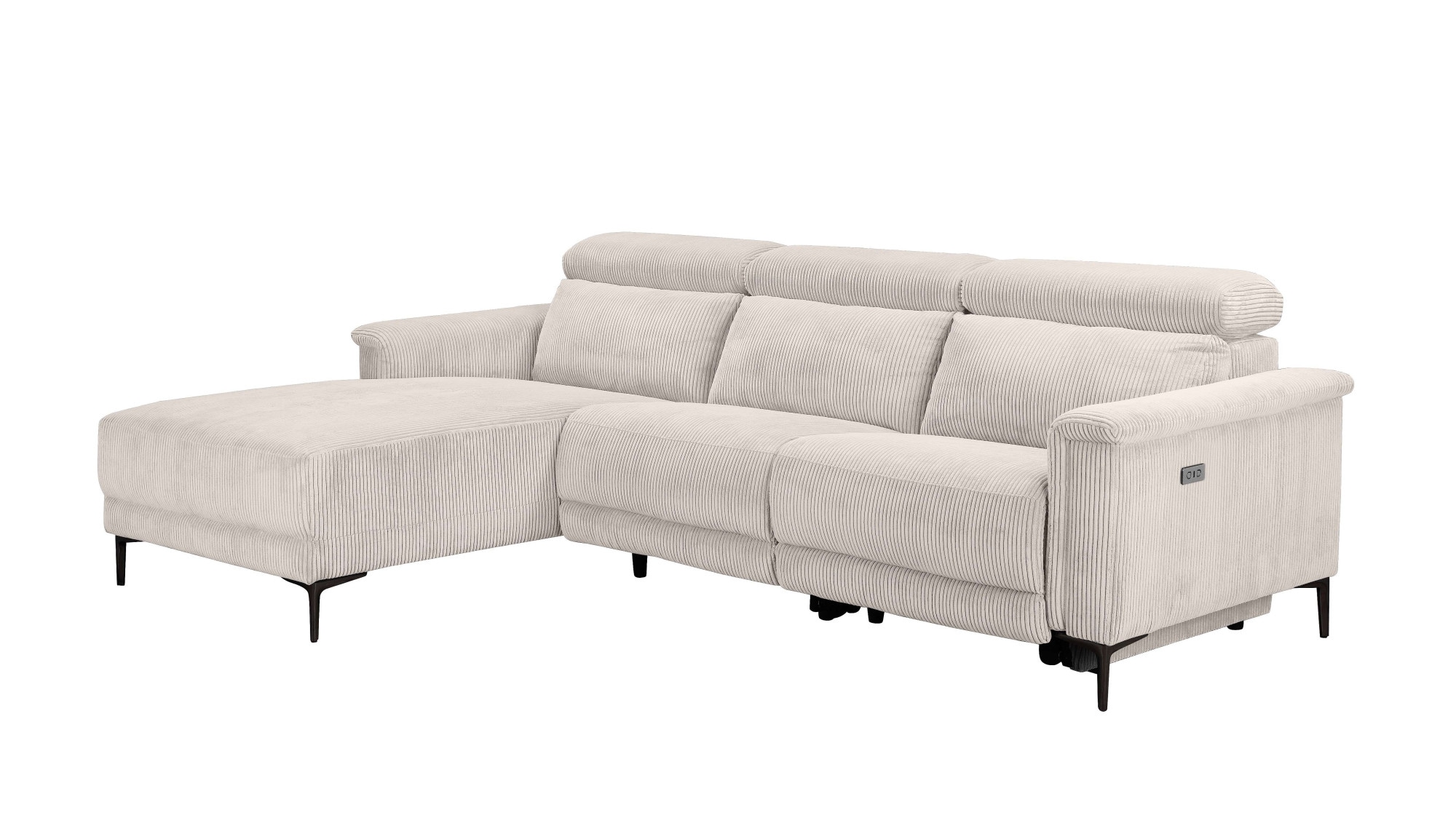 Places of Style Ecksofa »Lund in Cord, L-Form, 261 cm, manuelle und elektr. Relaxfunktion,«, USB-A und Kopfteilverstellung