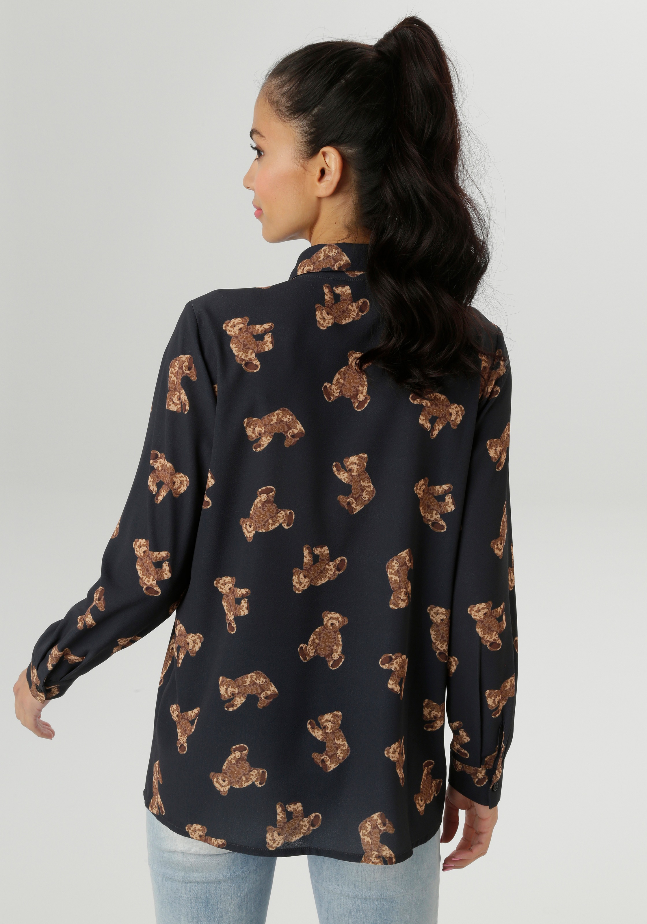 Aniston SELECTED Hemdbluse, mit trendigen Teddybärchen bedruckt - NEUE KOLLEKTION