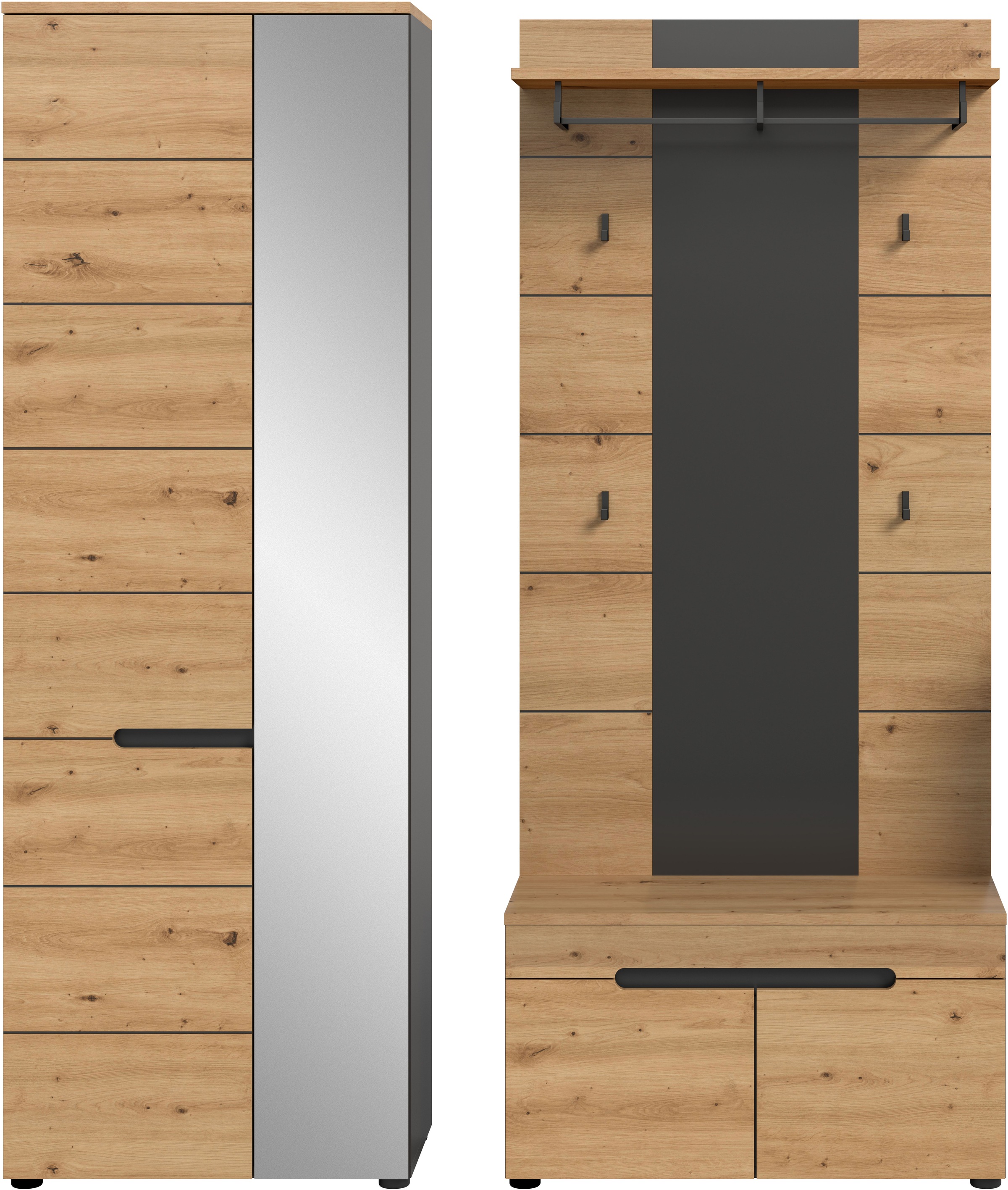 INOSIGN Garderoben-Set, (Set, 3 St., bestehend aus: Garderobenschrank, Sitzbank und Paneel), Garderobenkombination, Kombination, Set, Flurgarderobe, Diele