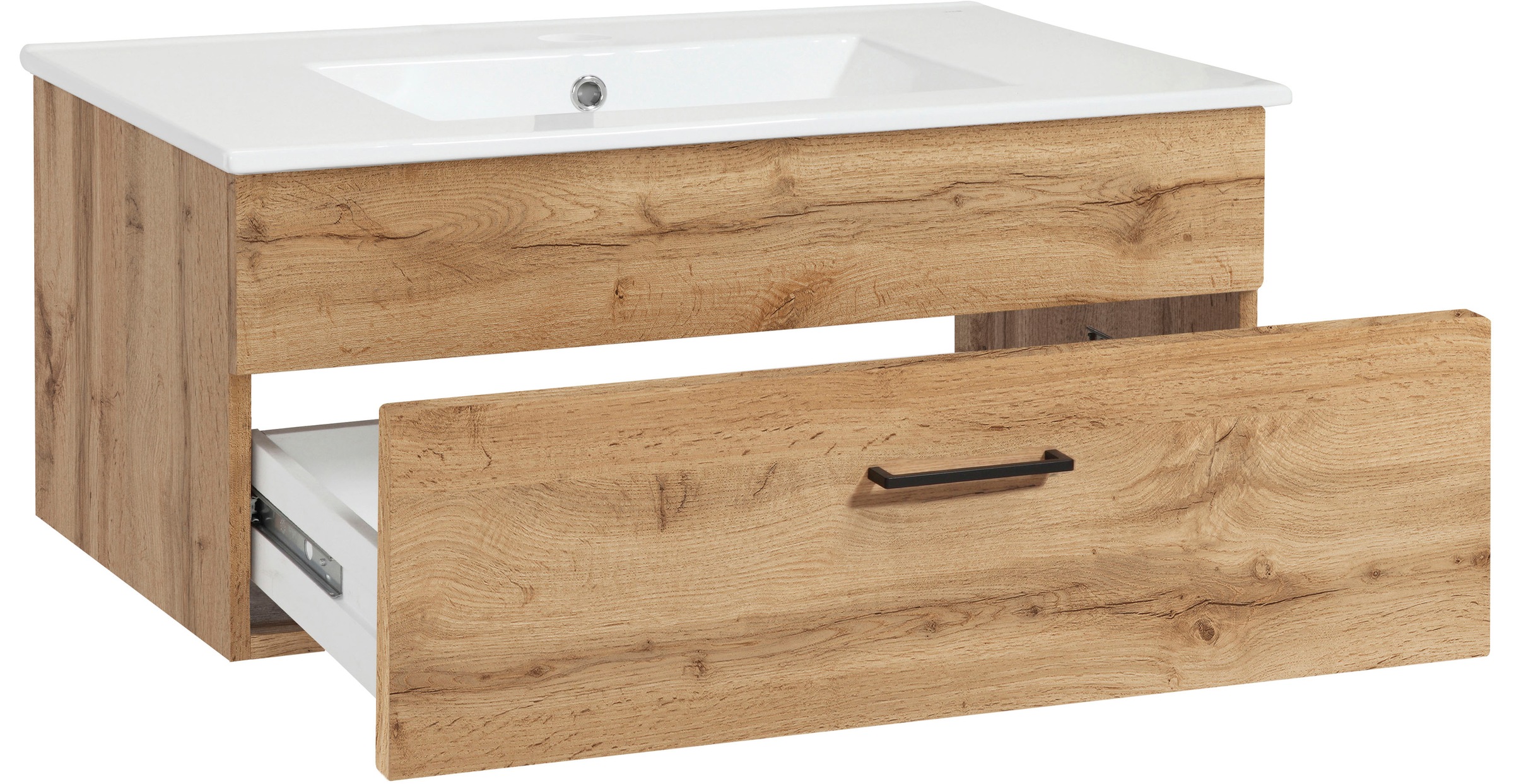 welltime Waschtisch »Trento Light, 60cm, 80cm, 100cm, Keramik-Auflagebecken«, 1 feste Blende und 1 Auszug