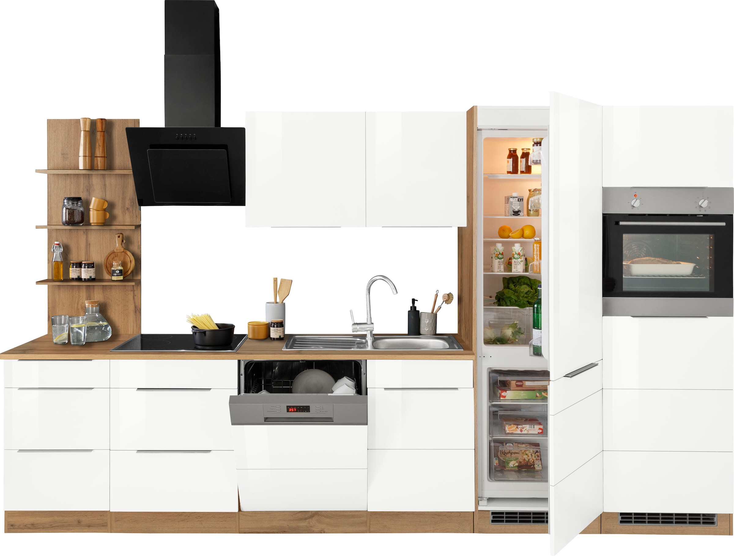 KOCHSTATION Küchenzeile »KS-Brindisi Breite 340 cm«, wahlweise mit E-Geräten und Induktion, mit MDF-Fronten und Regal