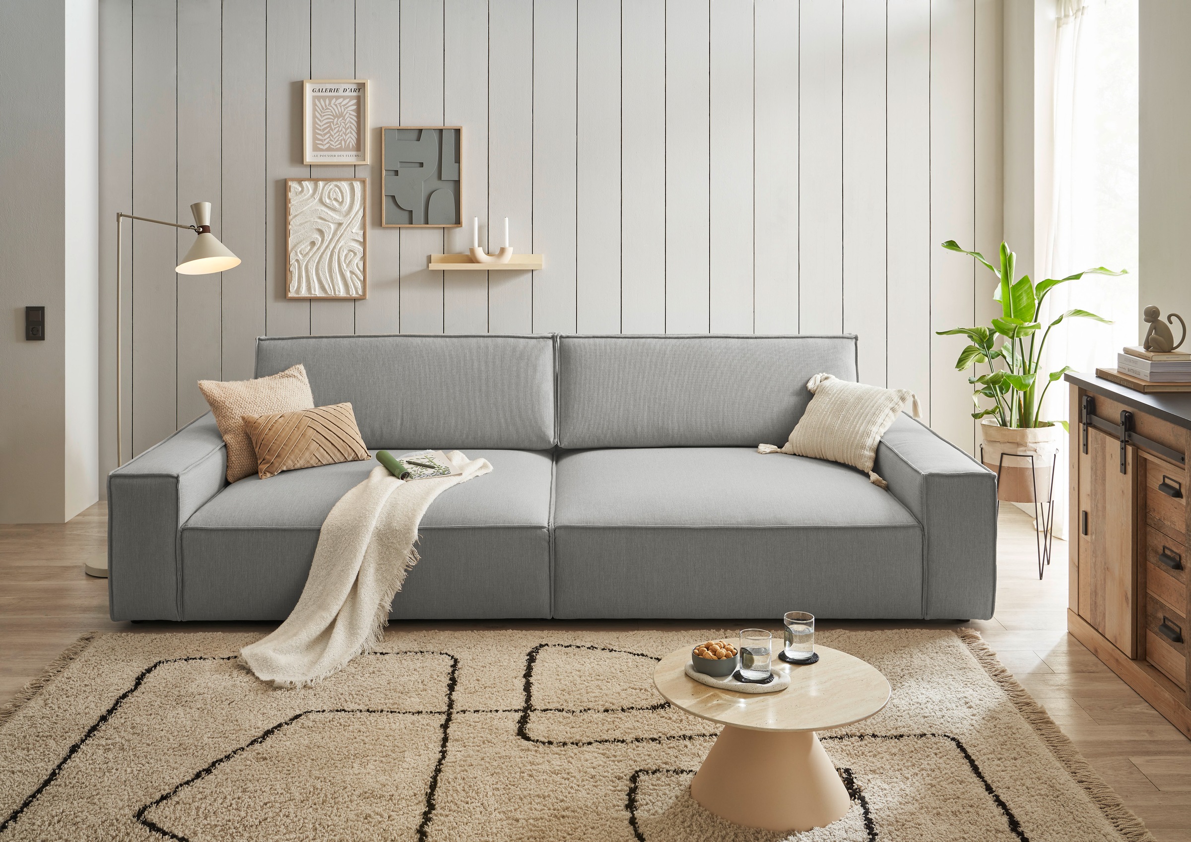 Home affaire Big-Sofa »NEU: SHERWOOD XXL, Big-Sofa (316cm), extra tiefe Sitzfläche 95 cm«, bequemer Sitzkomfort, Cord u. Leinenoptik, Kedernaht