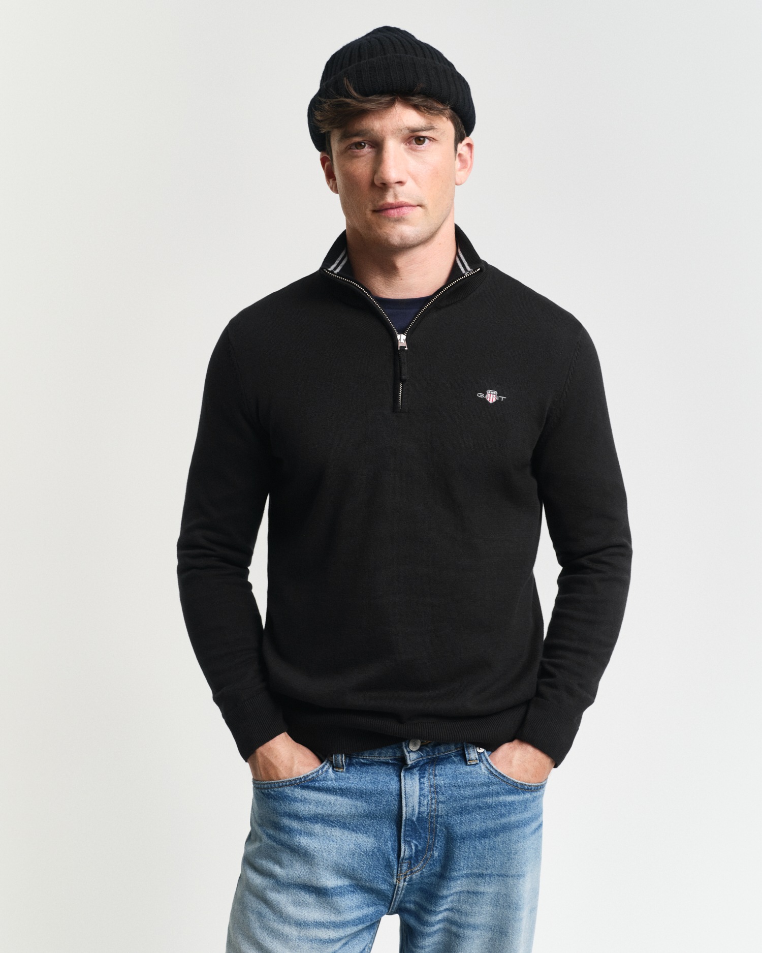 Gant Troyer »CLASSIC COTTON HALF ZIP«, mit gerippten Details