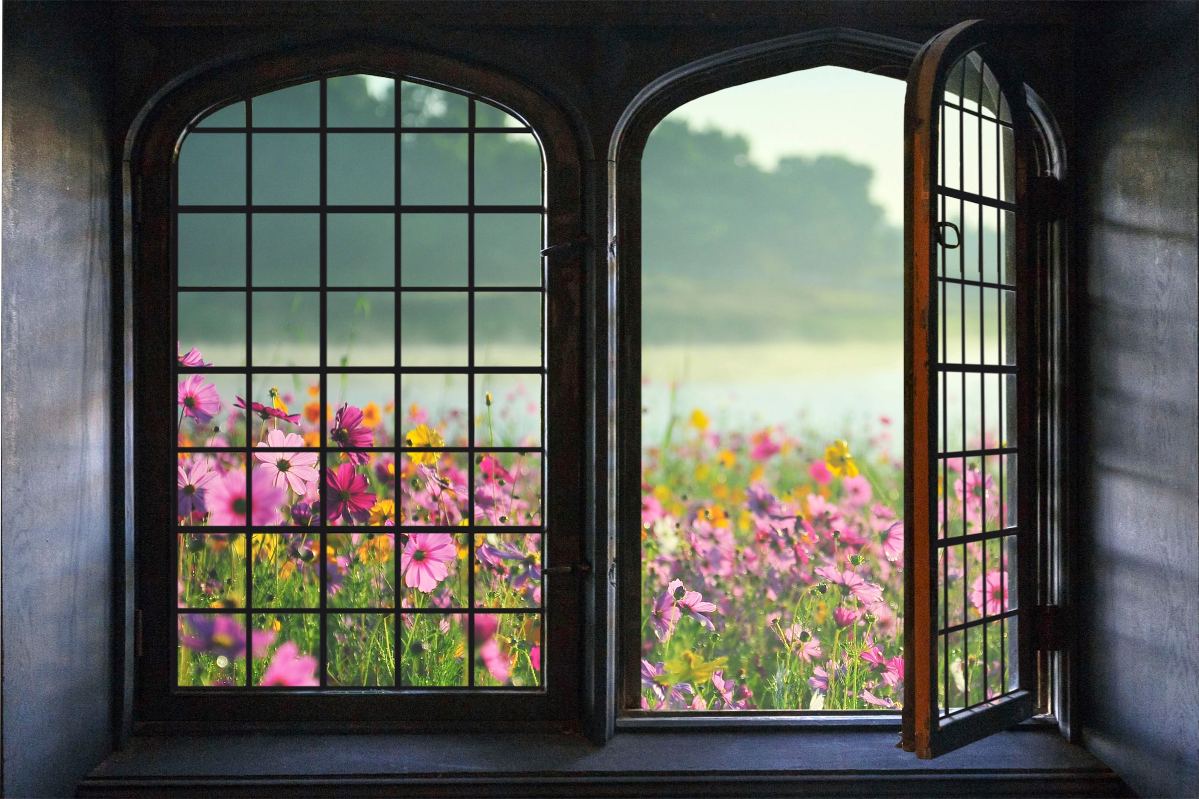 queence Wandsticker »Blumenwiese«, Wandsticker, Wandbild, selbstklebend, 3D, Fenster