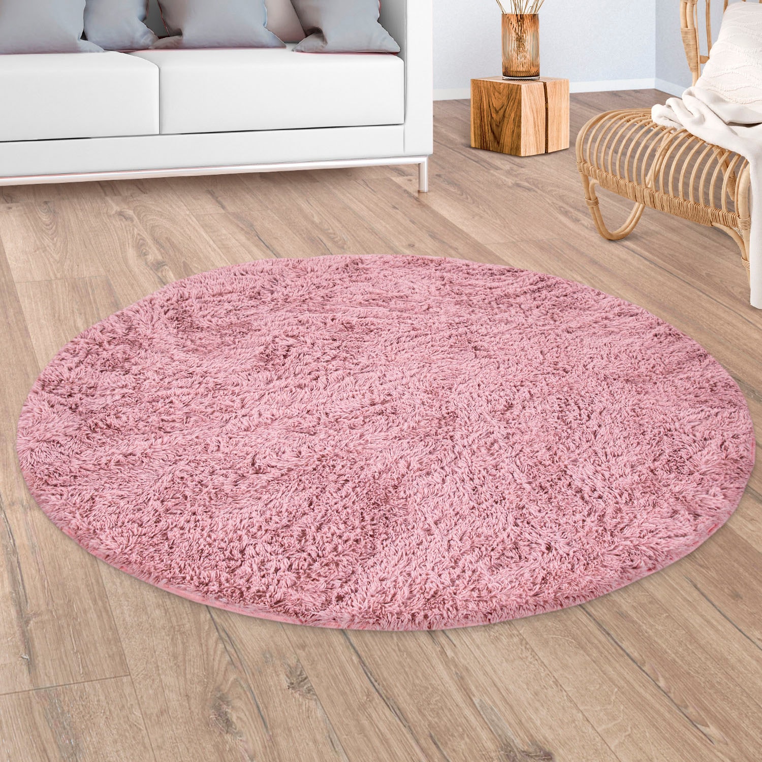 Paco Home Hochflor-Teppich »Silky 591«, rund, 37 mm Höhe, Uni Farben, beson günstig online kaufen