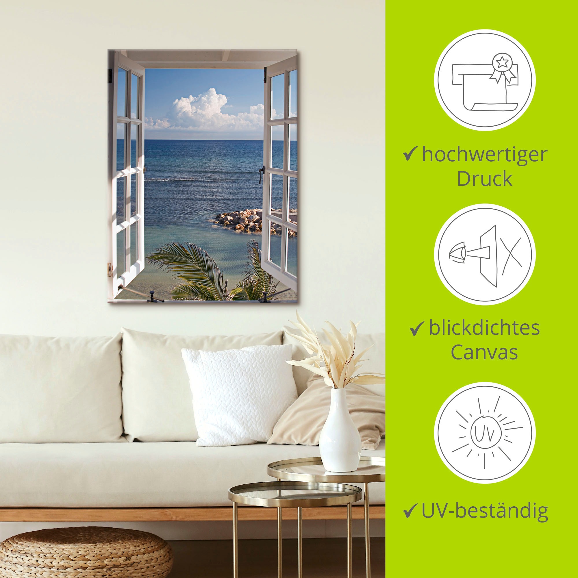 Artland Wandbild »Fenster zum Paradies«, Fensterblick, (1 St.), als Alubild, Outdoorbild, Leinwandbild, Poster, Wandaufkleber