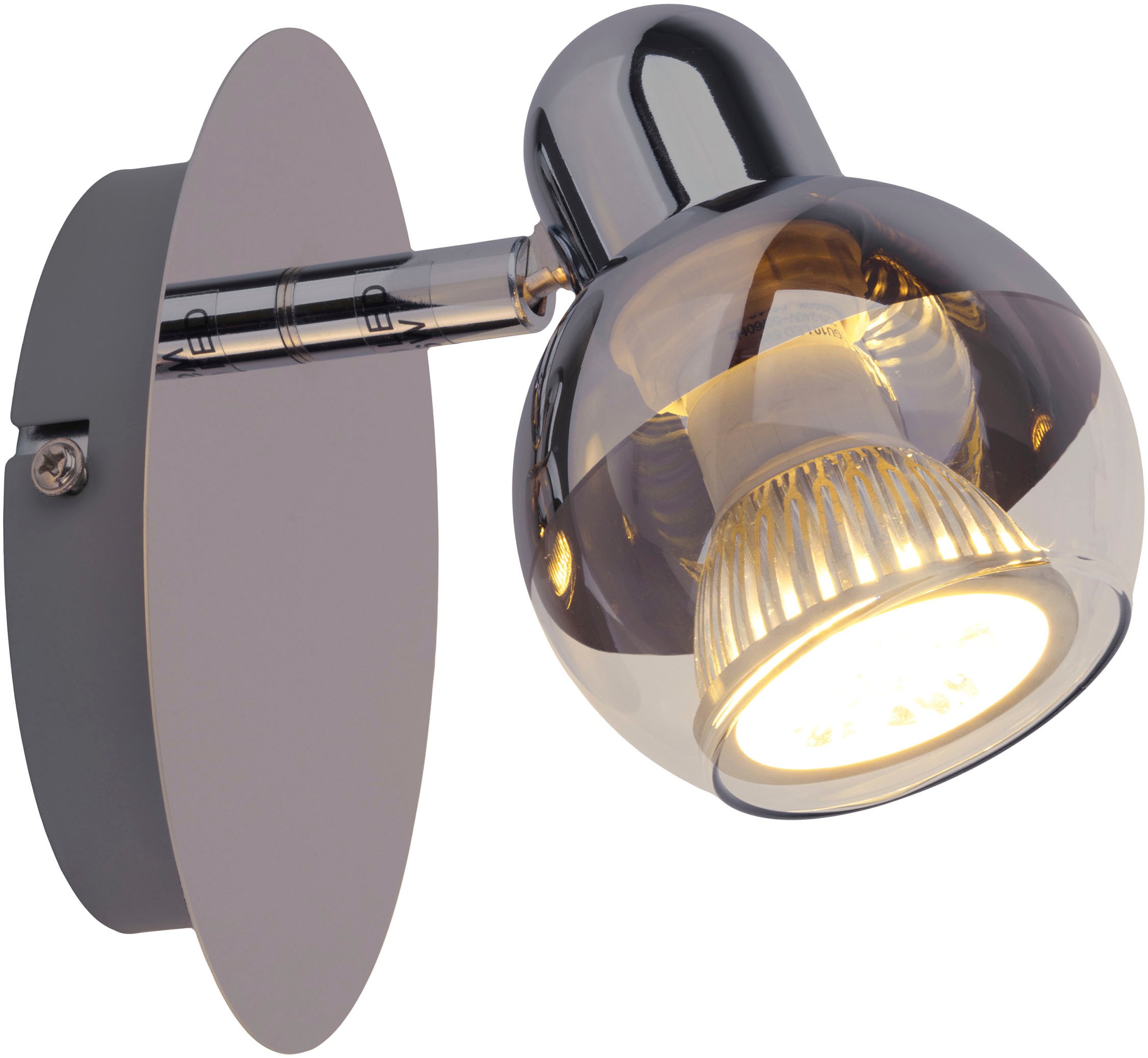 näve Wandstrahler »Boccia«, 1 flammig, Leuchtmittel GU10 | LED wechselbar, 1flg. incl. LED GU10 6W, chrom, Glasschirm, verstellbarer Spot, D:14cm