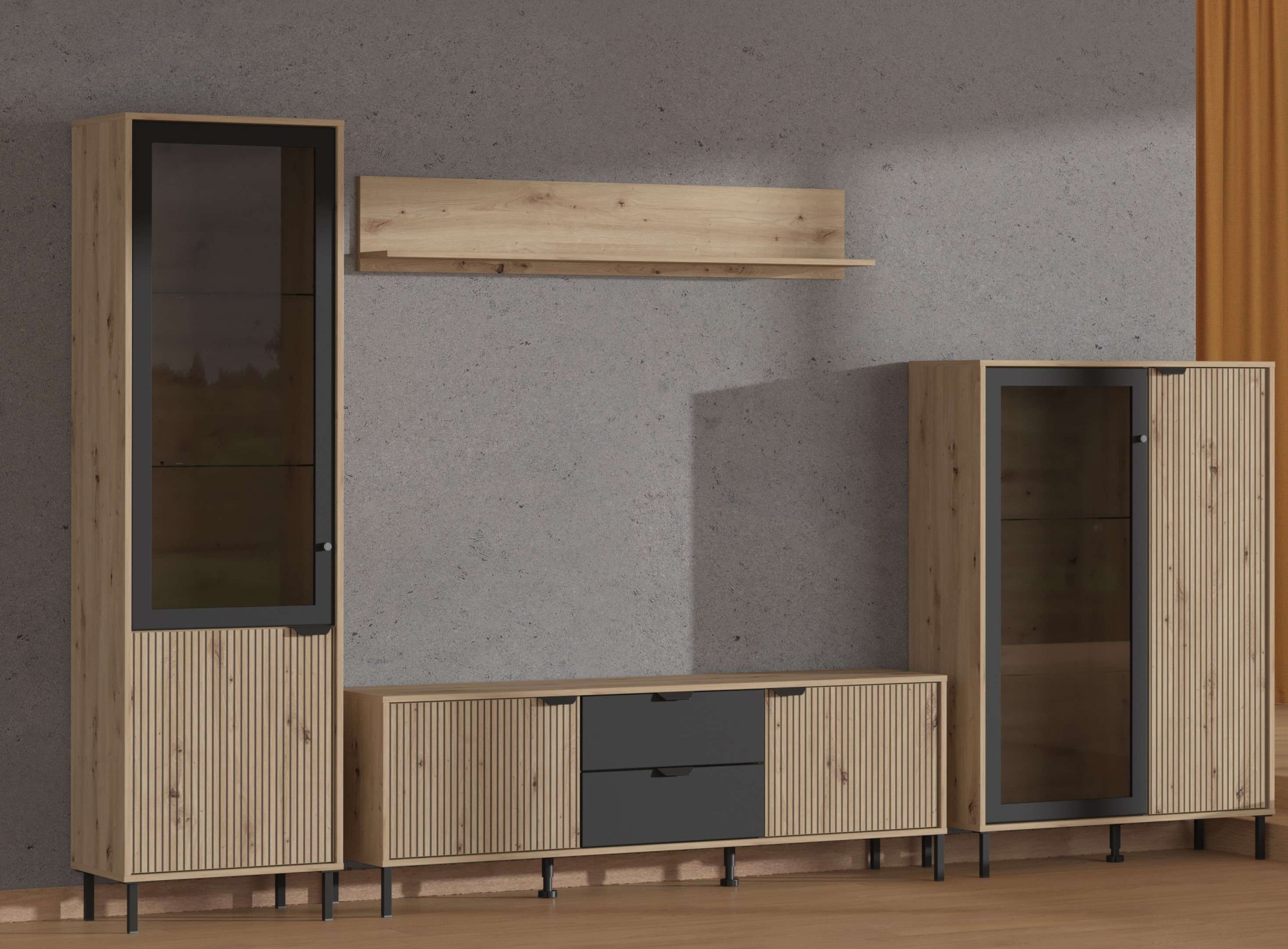 Home affaire Wohnzimmer-Set »Mayenne, inkl. Vitrine H195cm, Highboard H137, günstig online kaufen