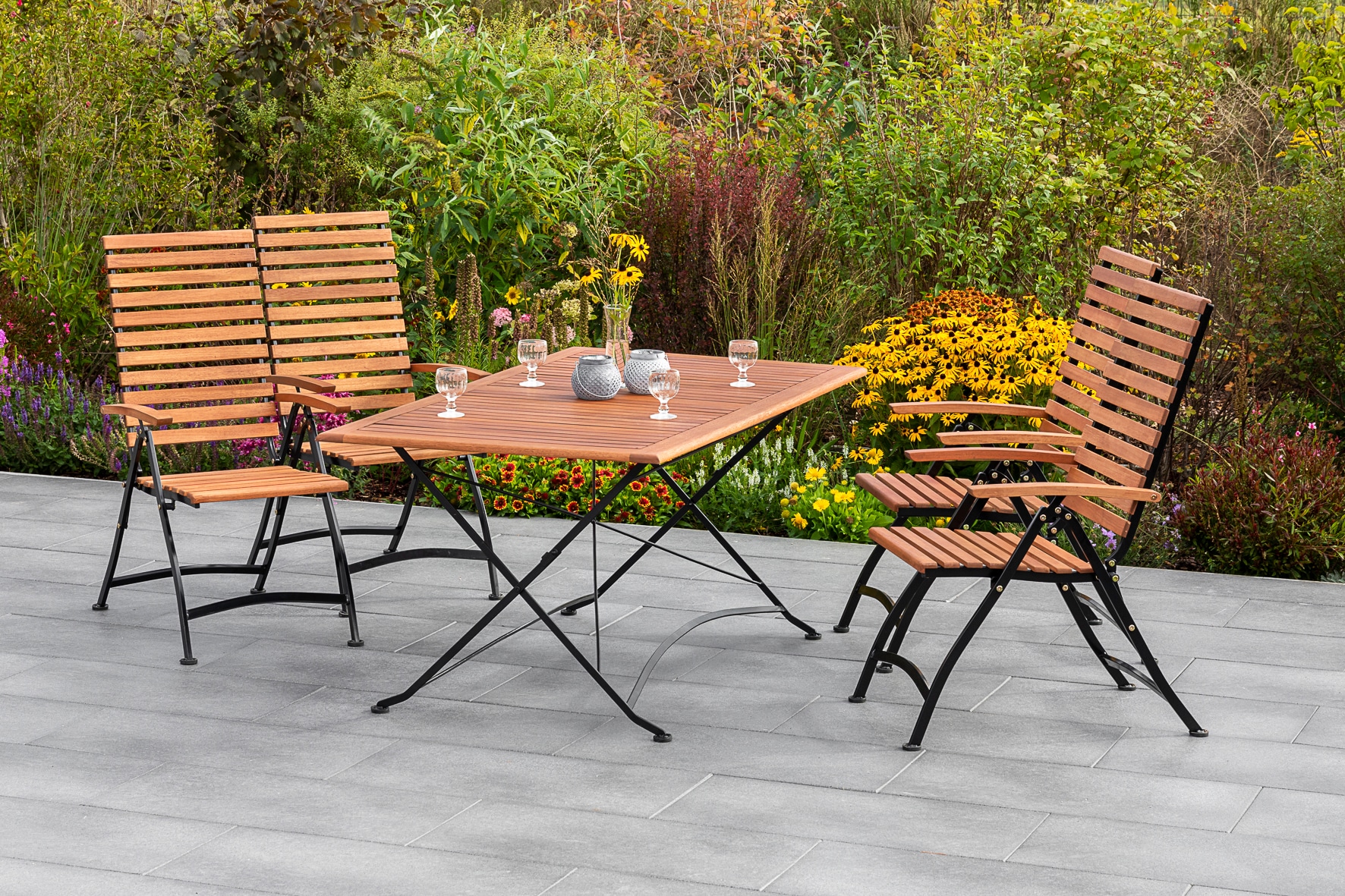 MERXX Garten-Essgruppe »Schloßgarten« 5 Stk. tlg. 4 Klappsessel mit Tisch günstig online kaufen