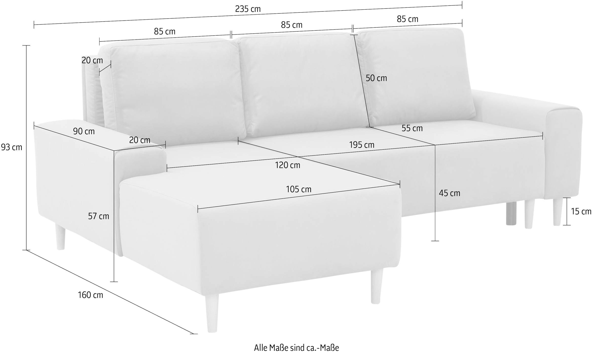INOSIGN Ecksofa »Samu L-Form« wahlweise mit Bettfunktion und Bettkasten