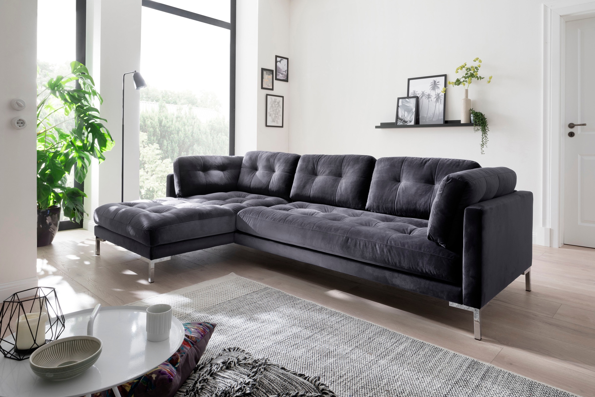 Trends by HG Ecksofa »Landau L-Form« in Cord-Stoff mit Metallfuß günstig online kaufen