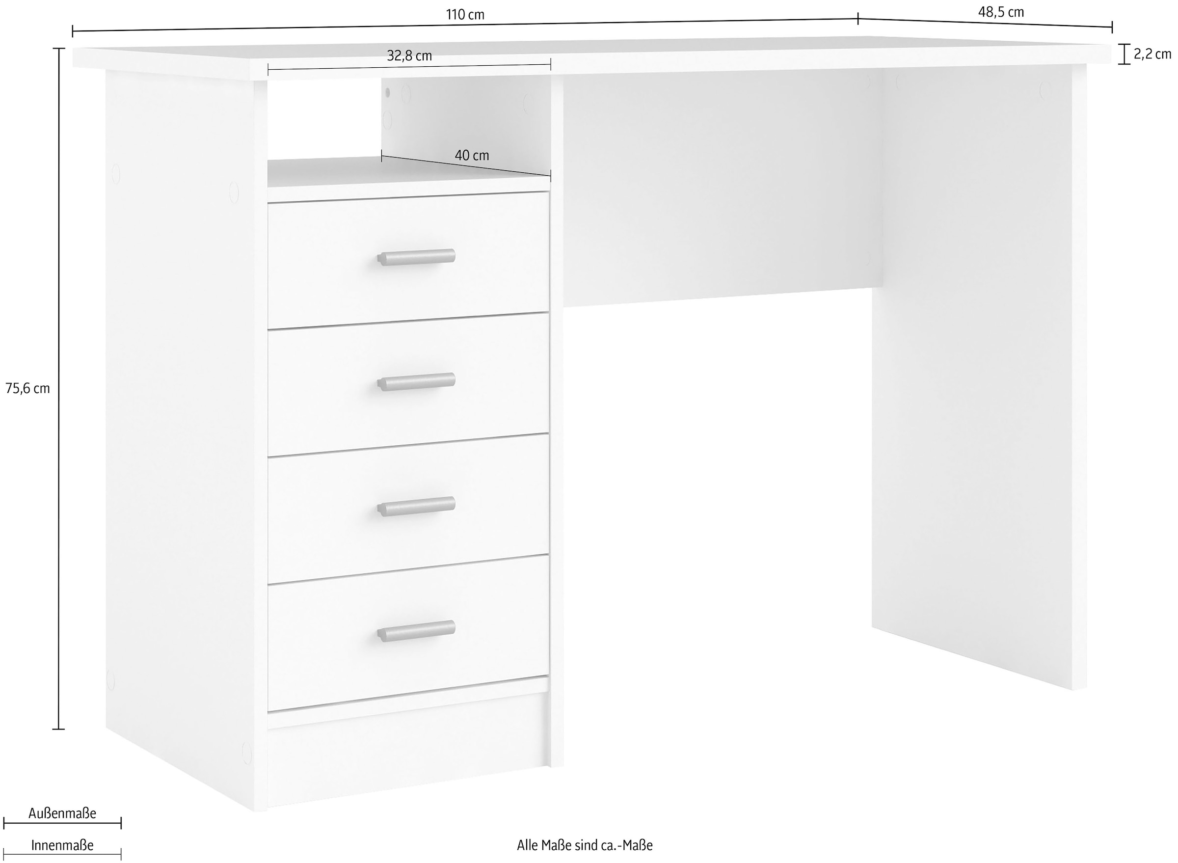 INOSIGN Schreibtisch »Function Plus, Arbeitstisch, Bürotisch«, mit 4 Schubladen, 1 offenes Fachbreite 110 cm