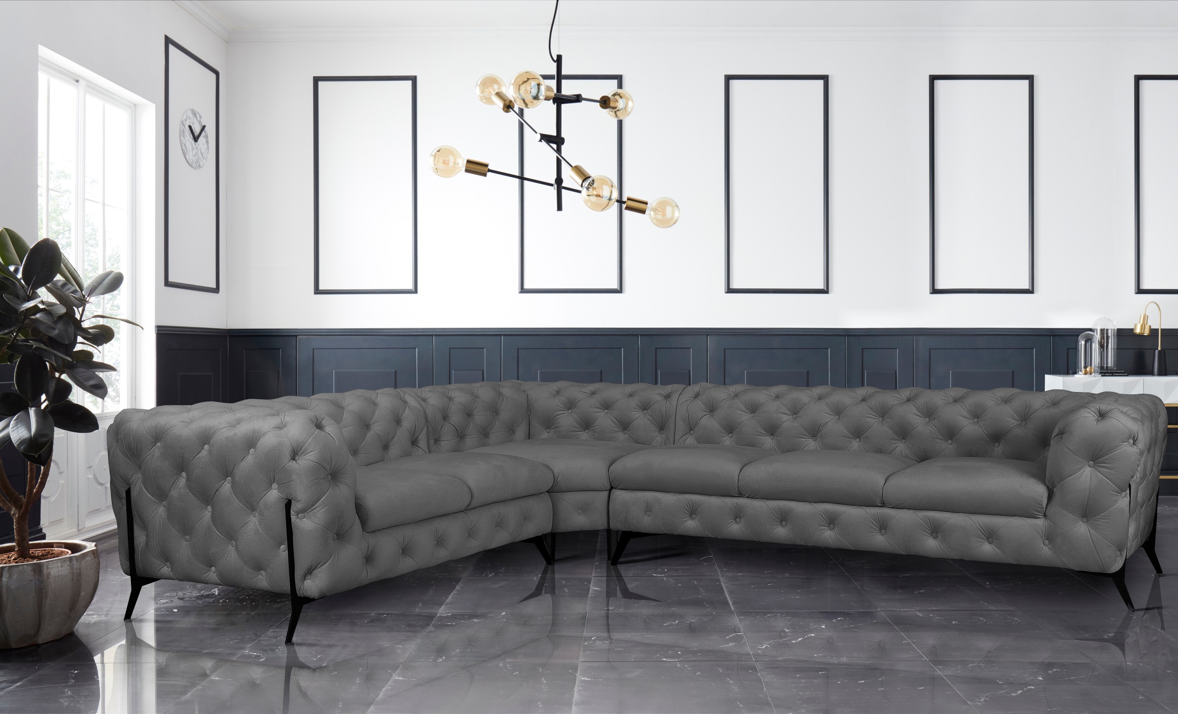 Leonique Chesterfield-Sofa »Amaury L-Form«, großes Ecksofa, Chesterfield-Optik, Breite 323 cm, Fußfarbe wählbar