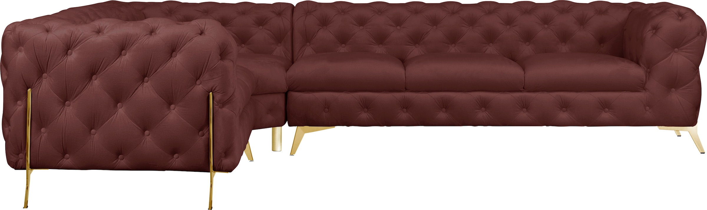Leonique Chesterfield-Sofa »Amaury L-Form«, großes Ecksofa, Chesterfield-Optik, Breite 323 cm, Fußfarbe wählbar