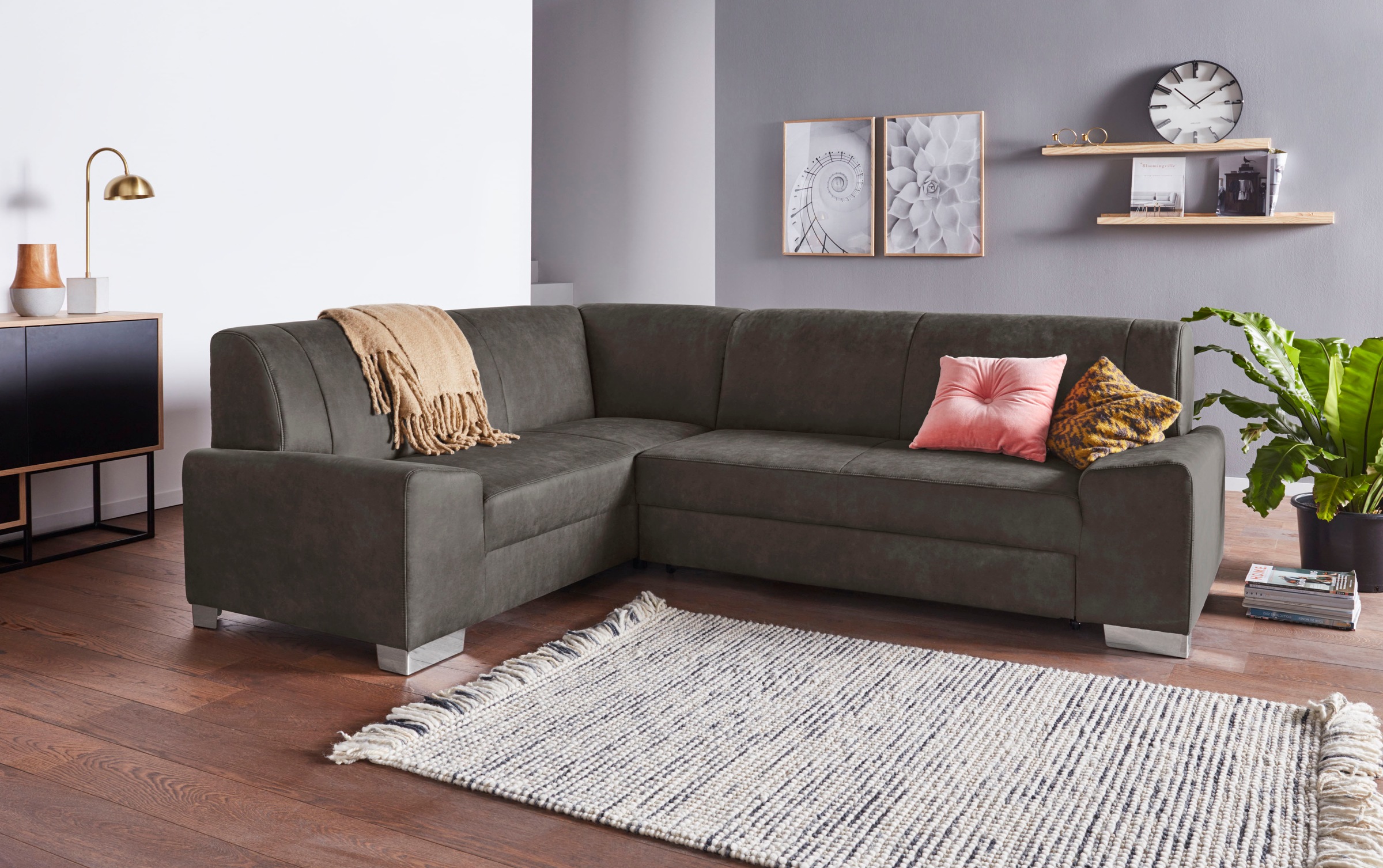 DOMO collection Ecksofa »Anzio in kubischer Formensprache, flache Armlehnen, L-Form«, Wahlweise mit Bettfunktion und Federkern für hohen Sitzkomfort