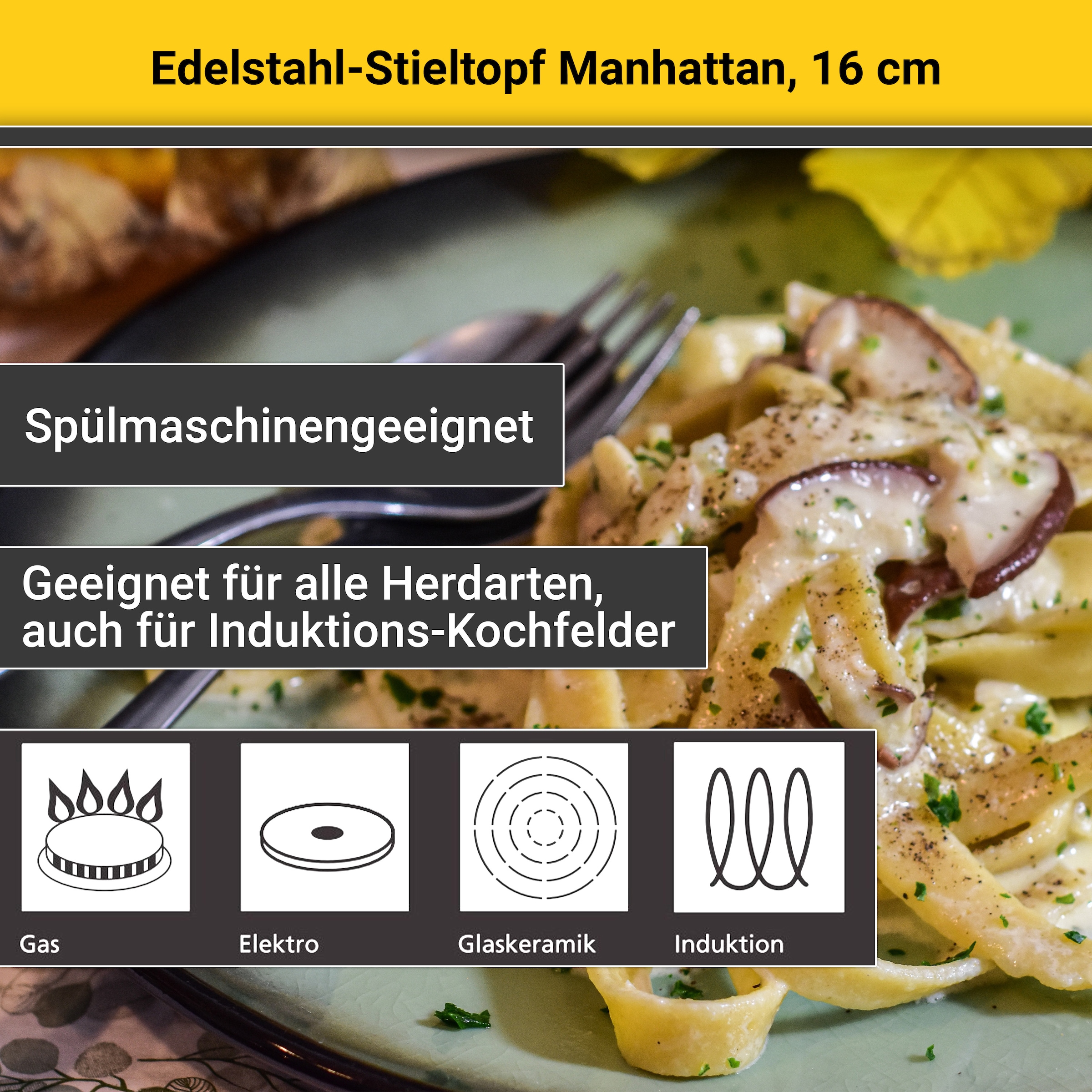 Krüger Kasserolle »Edelstahl Stieltopf Manhattan, 16 cm« 1 tlg. Edelstahl