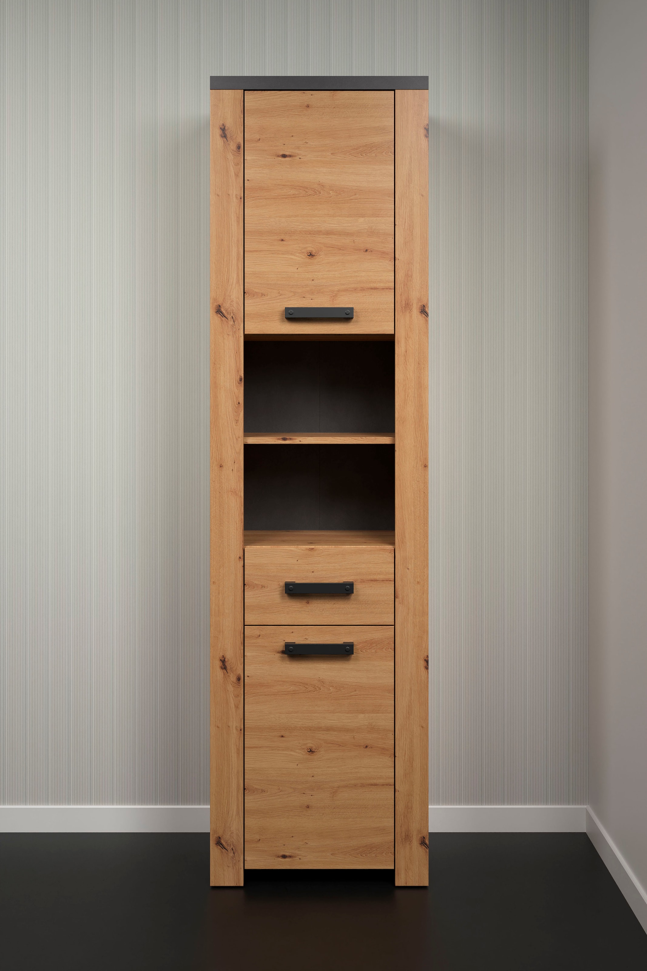Home affaire Hochschrank »Ambres«, (1 St.), Badschrank in matter Echtholzoptik - Maße (B/T/H) 53/35/196 cm