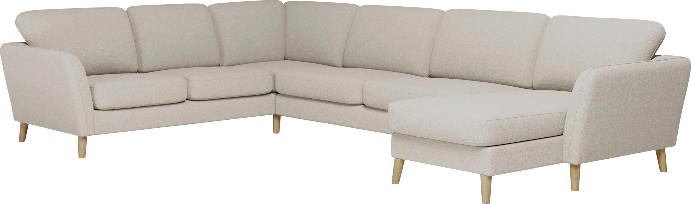 Home affaire Wohnlandschaft »MARSEILLE XXL 349cm, U-Form, Ottomane rechts/links wählbar«, Massivholzbeine Eiche, Landhausstil, Wellenunterfederung