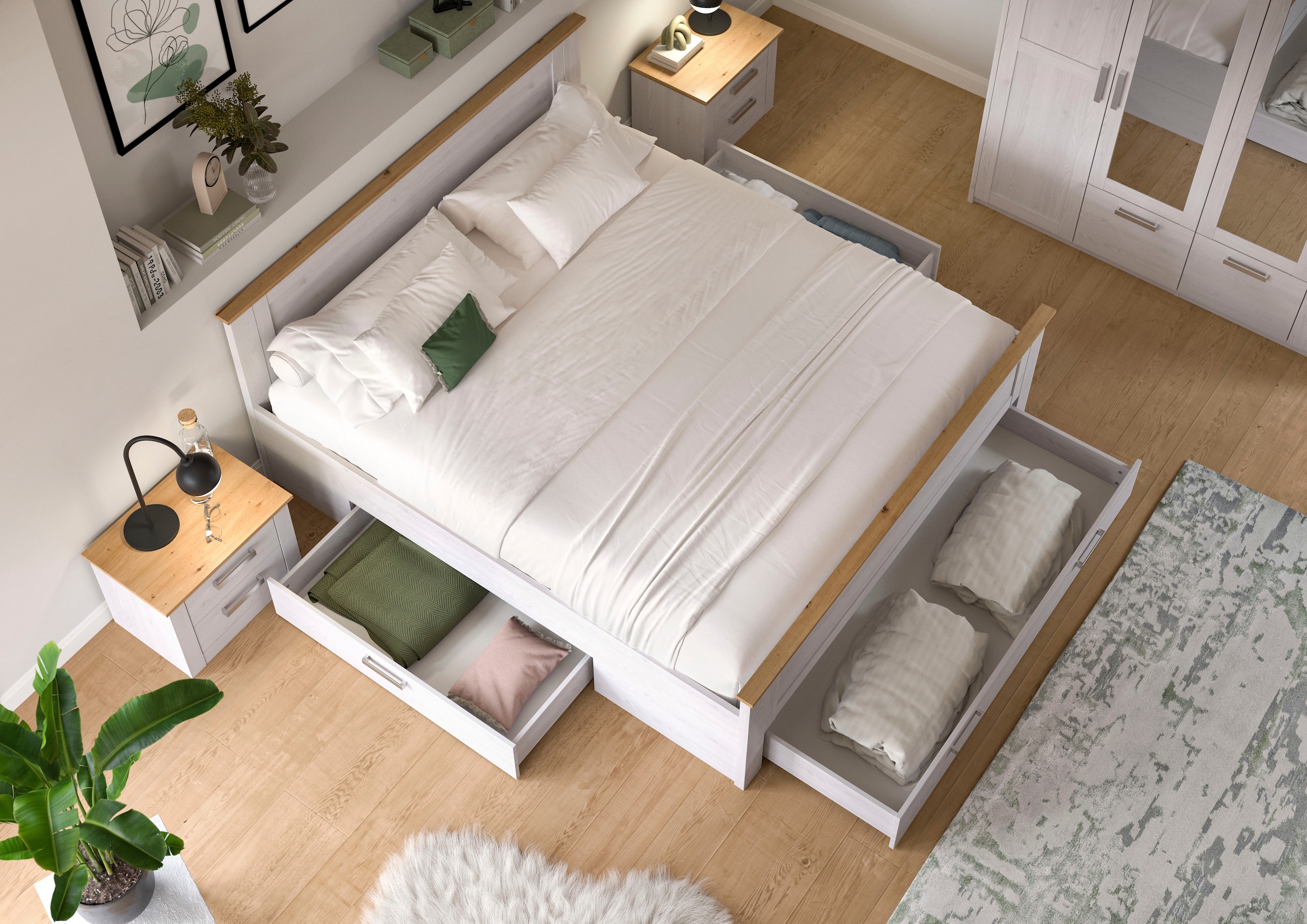 Home affaire Stauraumbett »COSENZA, Breite 189cm, im Landhausstil, 3 Schubkästen« für Matratzen 180x200 cm, viel Stauraum, ohne Matratzen und Lattenrost,  Bett, Kastenbett, Bettgestell, Schlafzimmer, Schlafen