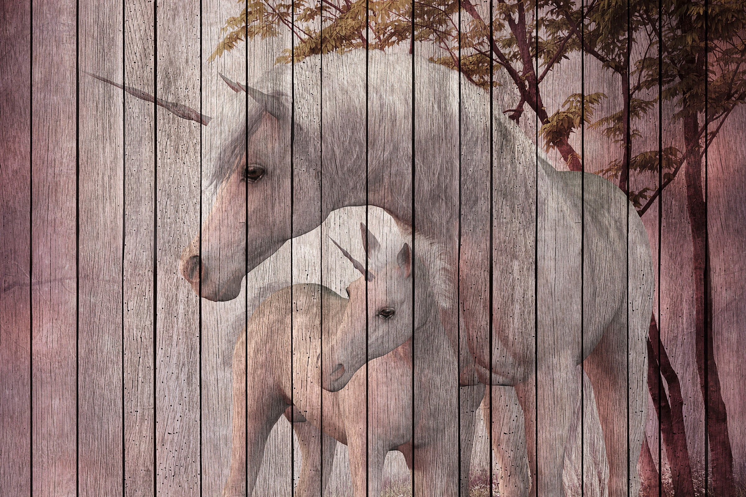 A.S. Création Leinwandbild »fantasy 4«, Kunst-Tiere-Kinder, (1 St.), Keilrahmen Bild Holzoptik Einhorn Leinwand-Bild Wohnzimmer modern Wand
