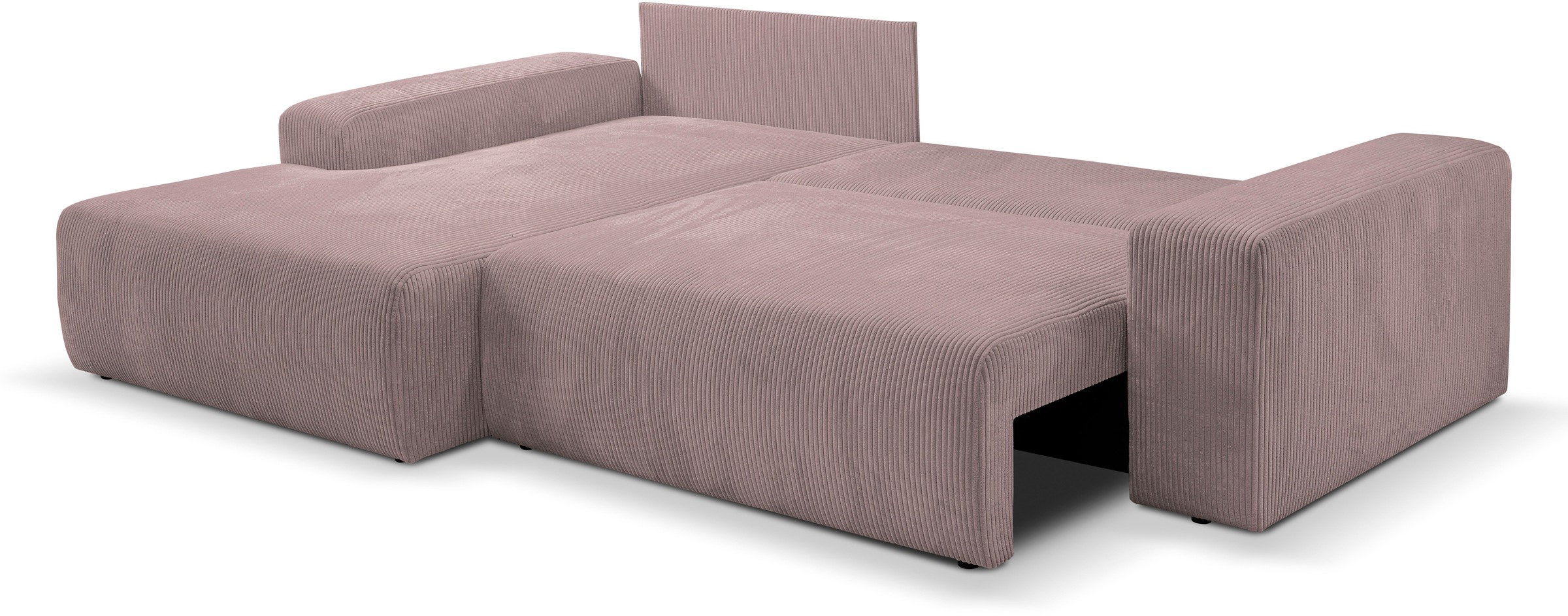 WERK2 Ecksofa »Rotterdam-L, kuschelweicher Cord oder Breitcord, L-Form, Breite 267 cm«, Design Ecksofa mit Schlaffunktion & Bettkasten, Cord, Rose