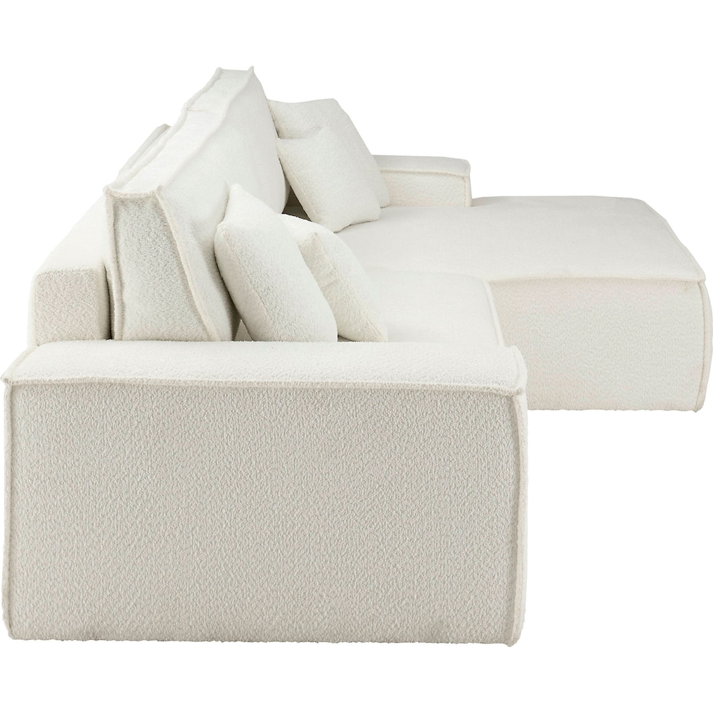 andas Ecksofa »Finnley Schlafsofa 267 cm in Bouclé u. Struktur fein, L-Form,«, Schlaffunktion m. Bettkasten (136/210 cm), Bouclé, Struktur