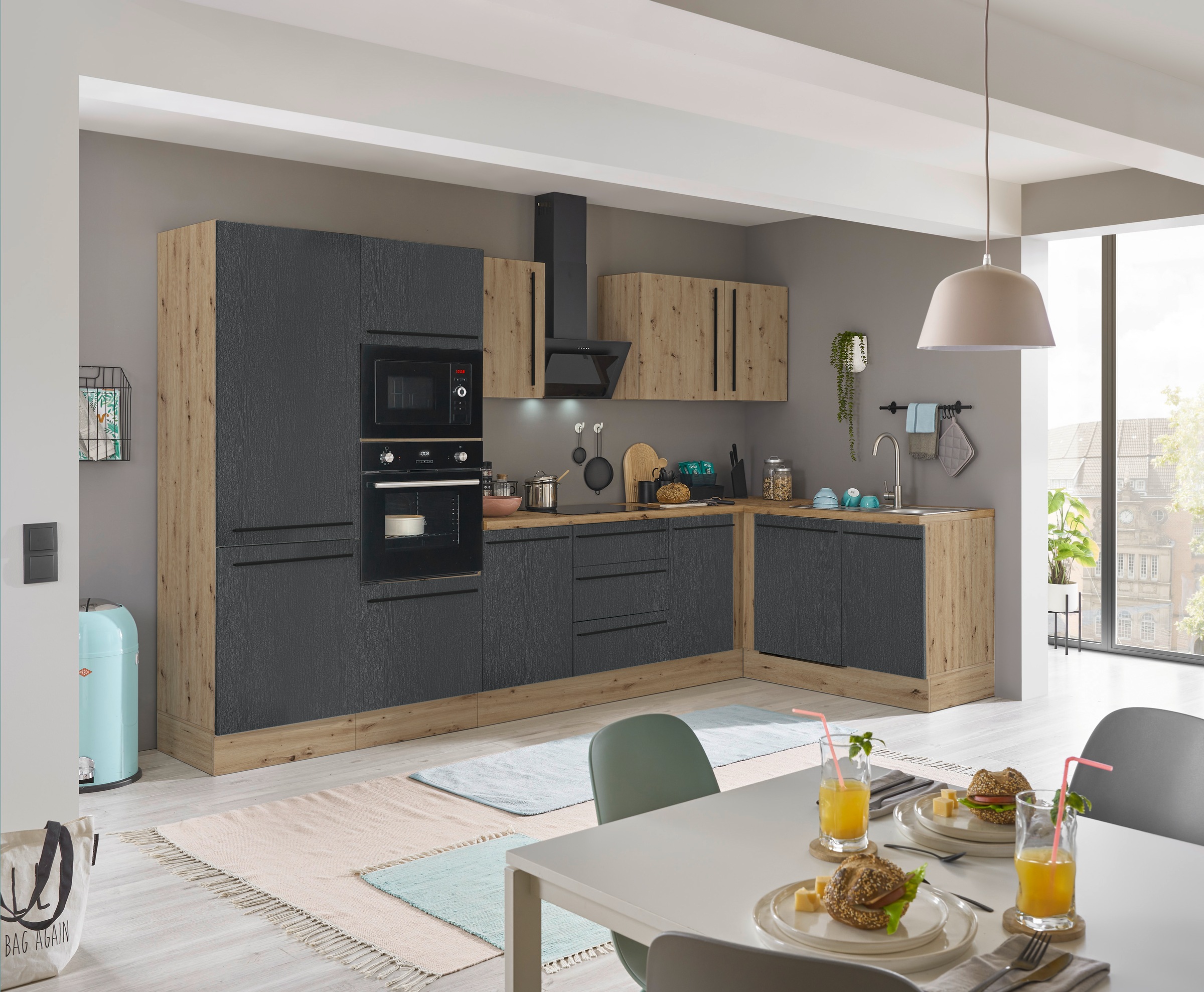 KOCHSTATION Winkelküche »Florida, Stellbreite 340x175 cm«, wahlweise mit E-Geräten, mit Softclose für Türen und Schubkästen