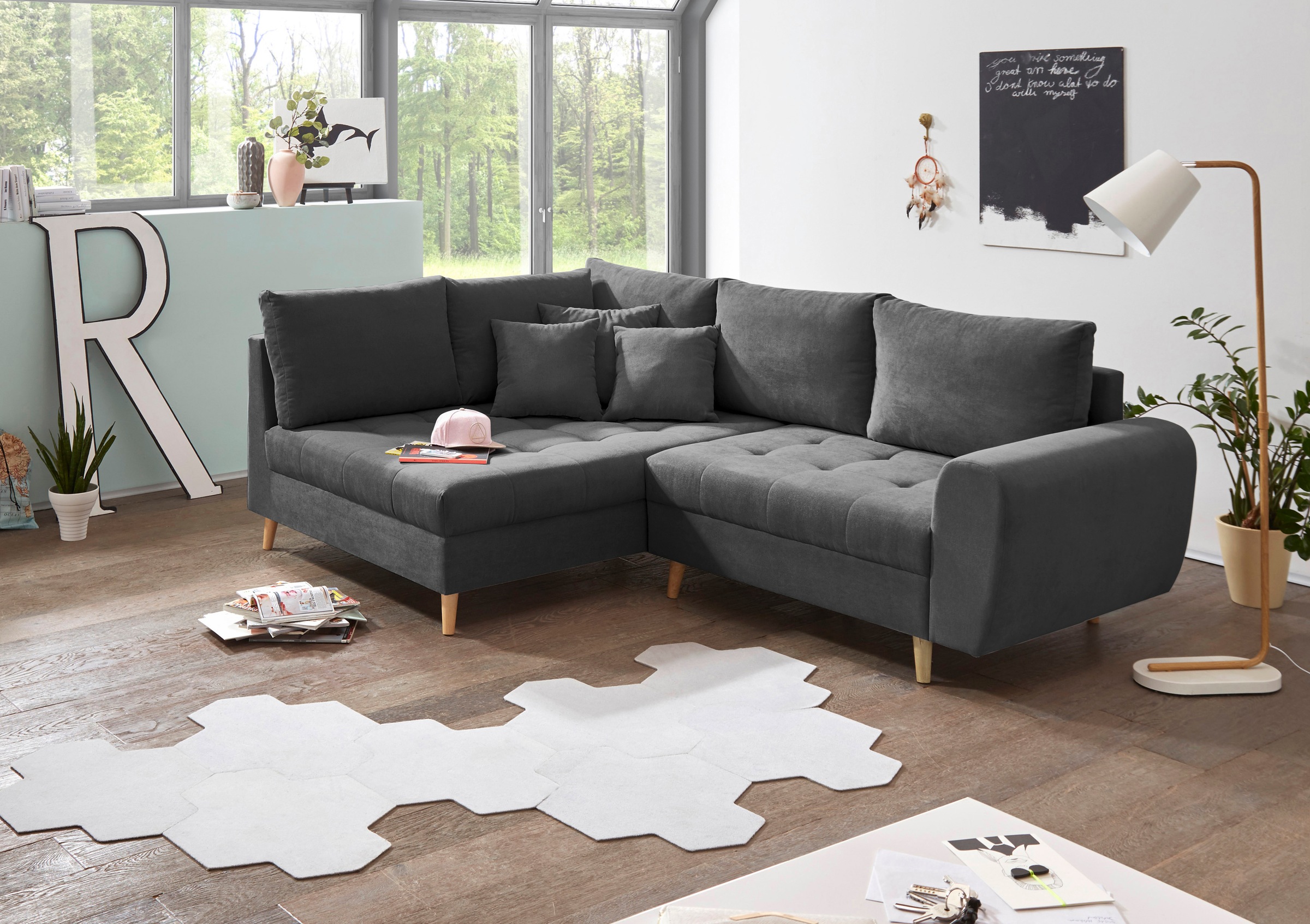 ED EXCITING DESIGN Ecksofa »Alice L-Form«, (Set), mit Hocker & 3 Zierkissen