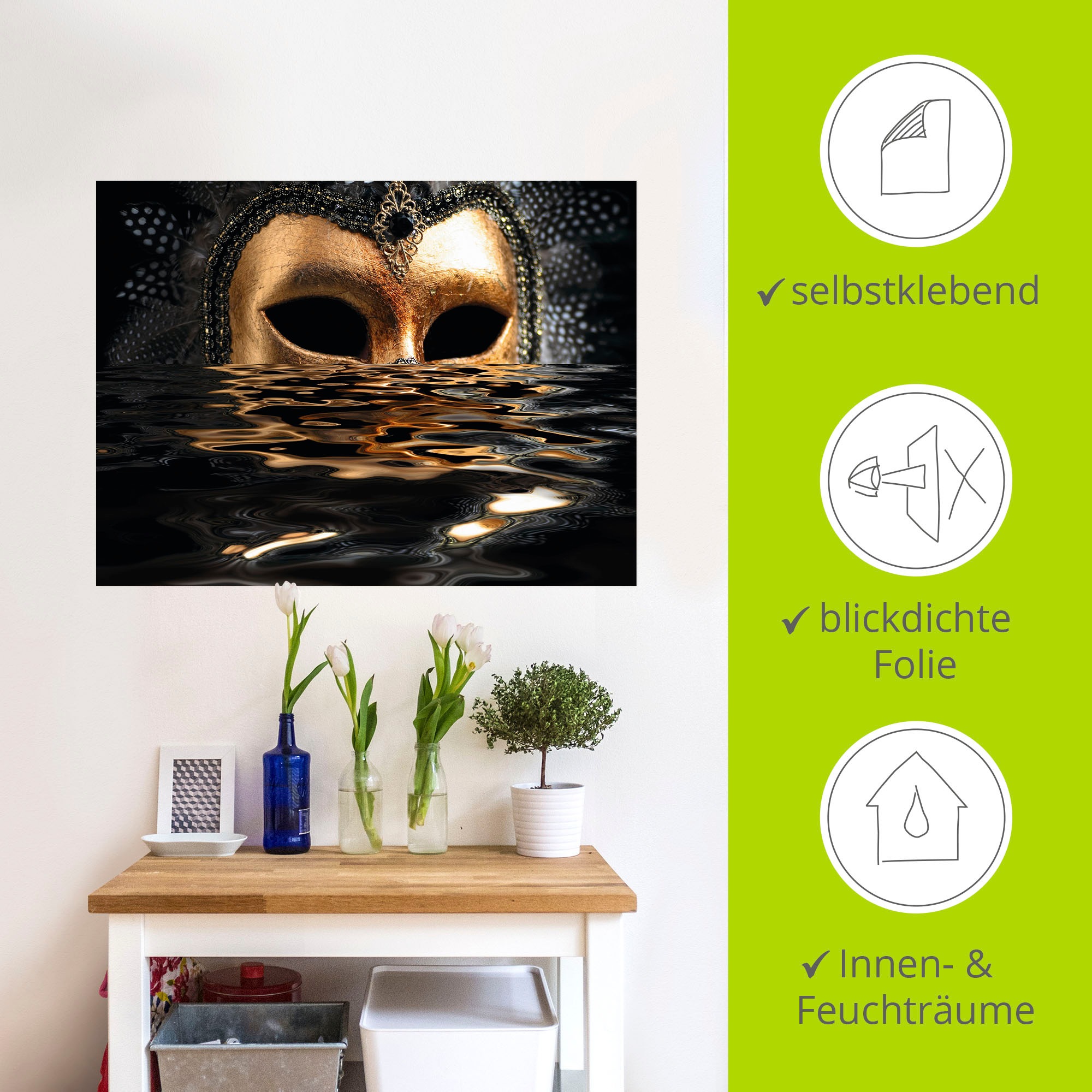 Artland Wandbild »Venezianische Maske mit Blattgold«, Karneval, (1 St.), als Alubild, Outdoorbild, Leinwandbild, Poster, Wandaufkleber