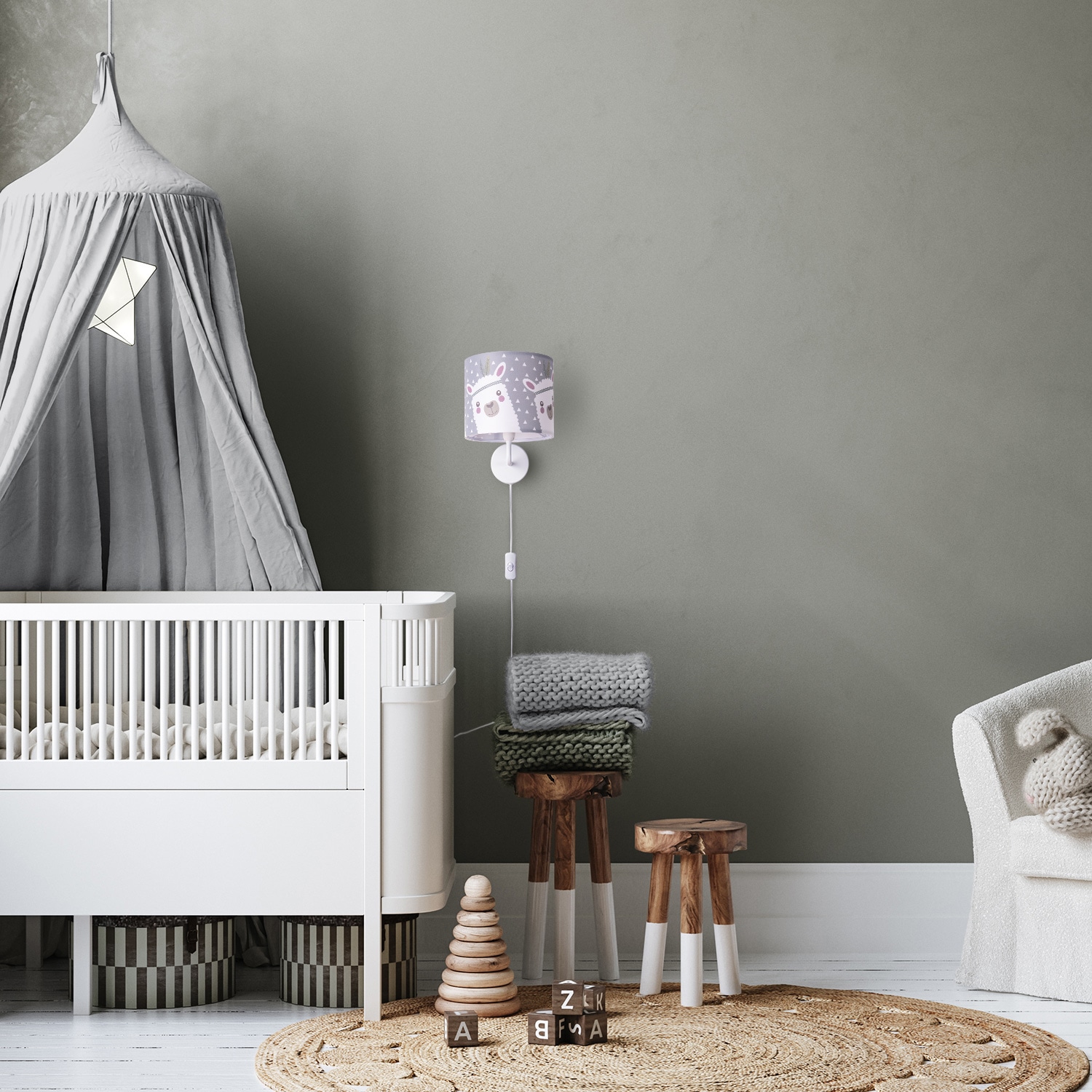 Paco Home Wandleuchte »Ela 214«, 1 flammig, Leuchtmittel E14 | ohne Leuchtmittel, Kinderlampe Wandlampe Mit Schalter Ø…18cm Lama Rosa Grau Kabel 3m E14