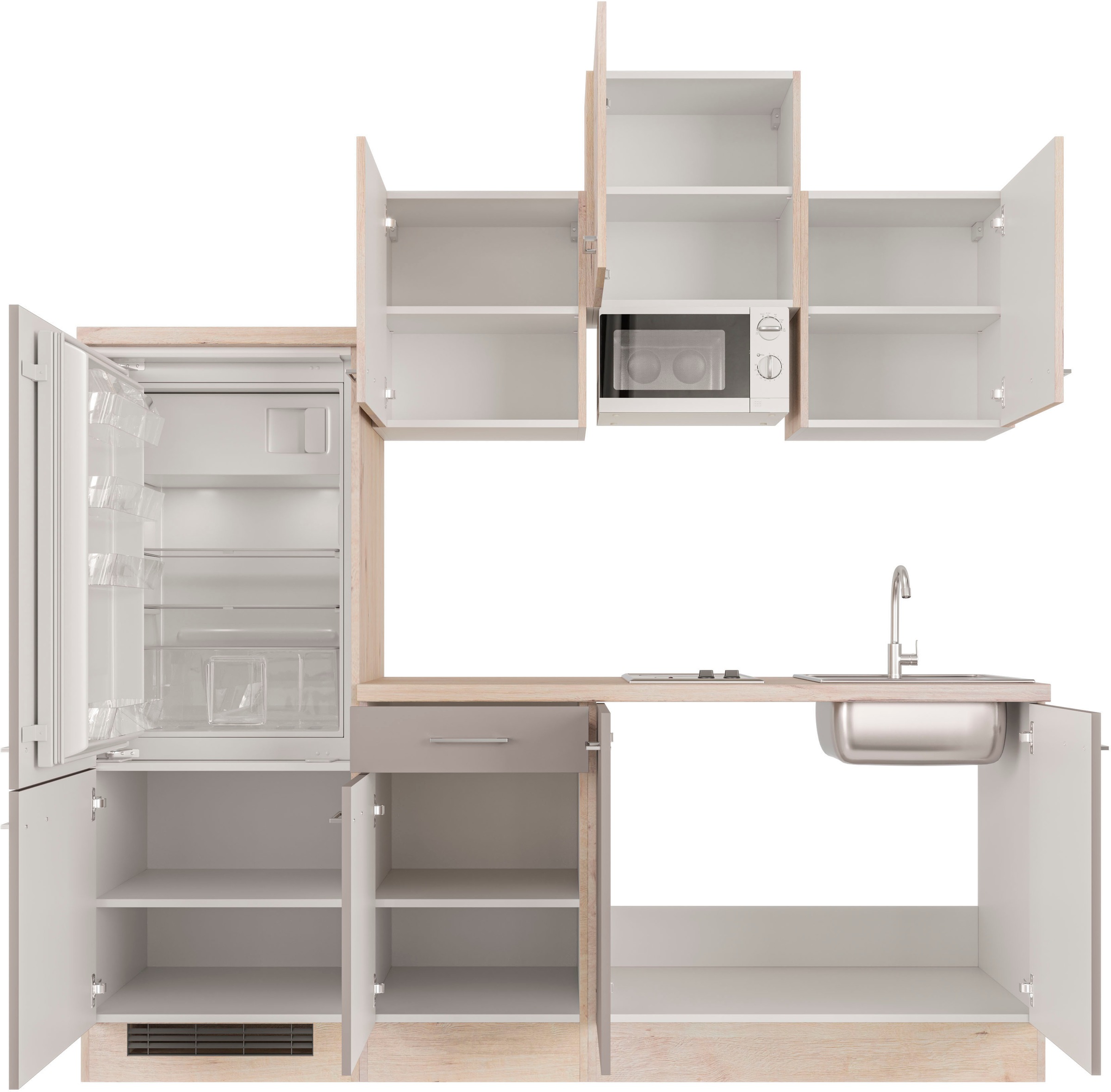 Flex-Well Küchenzeile »Riva«, Breite 210 cm, mit Kühlgerät und Glaskeramikkochfeld sowie Mikrowelle