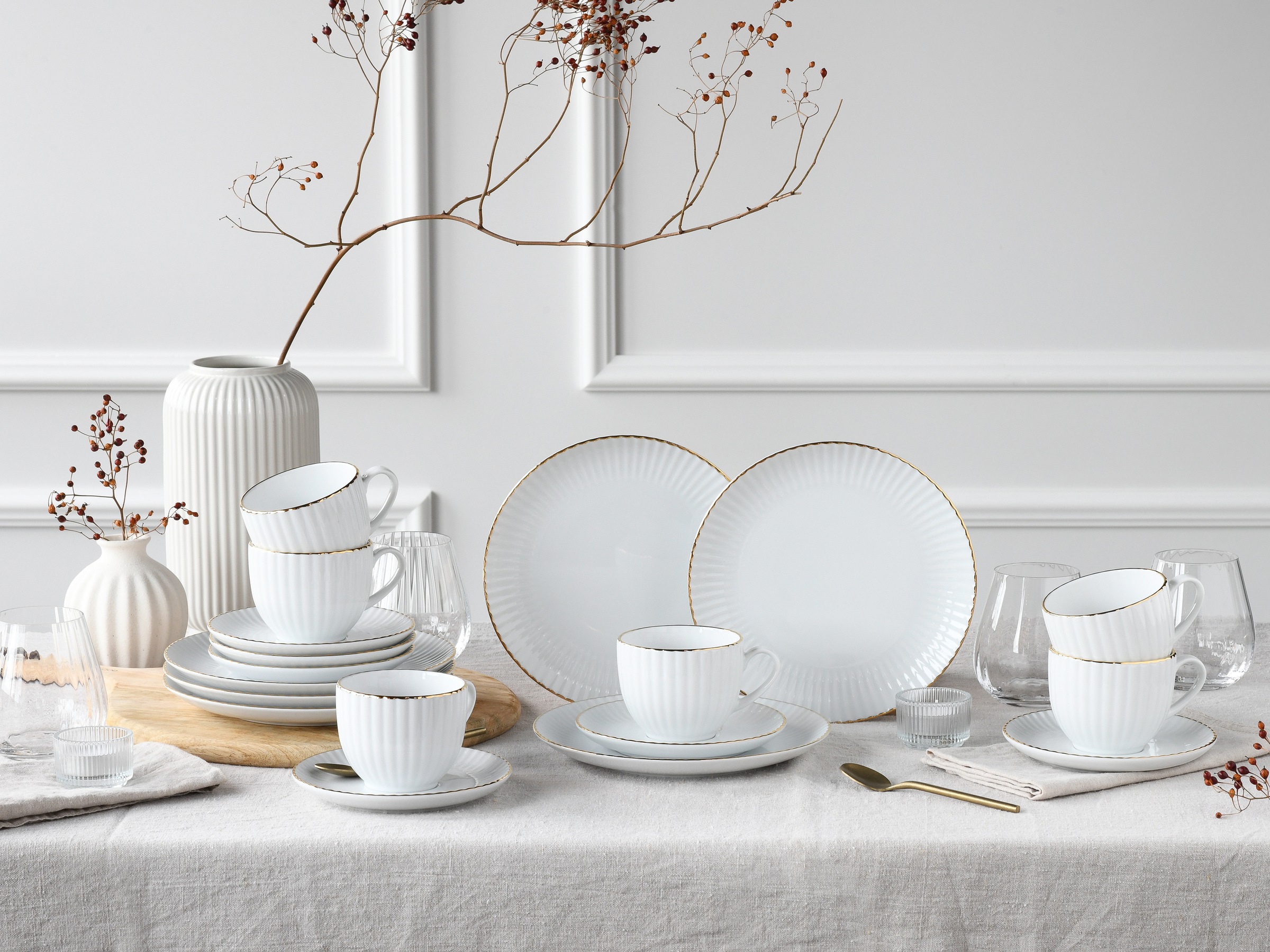 my home Kaffeeservice »Geschirr-Set, Service Elisetta«, (Set, 18 tlg.), Goldband, Made in Europe, 18 Teile, für 6 Personen