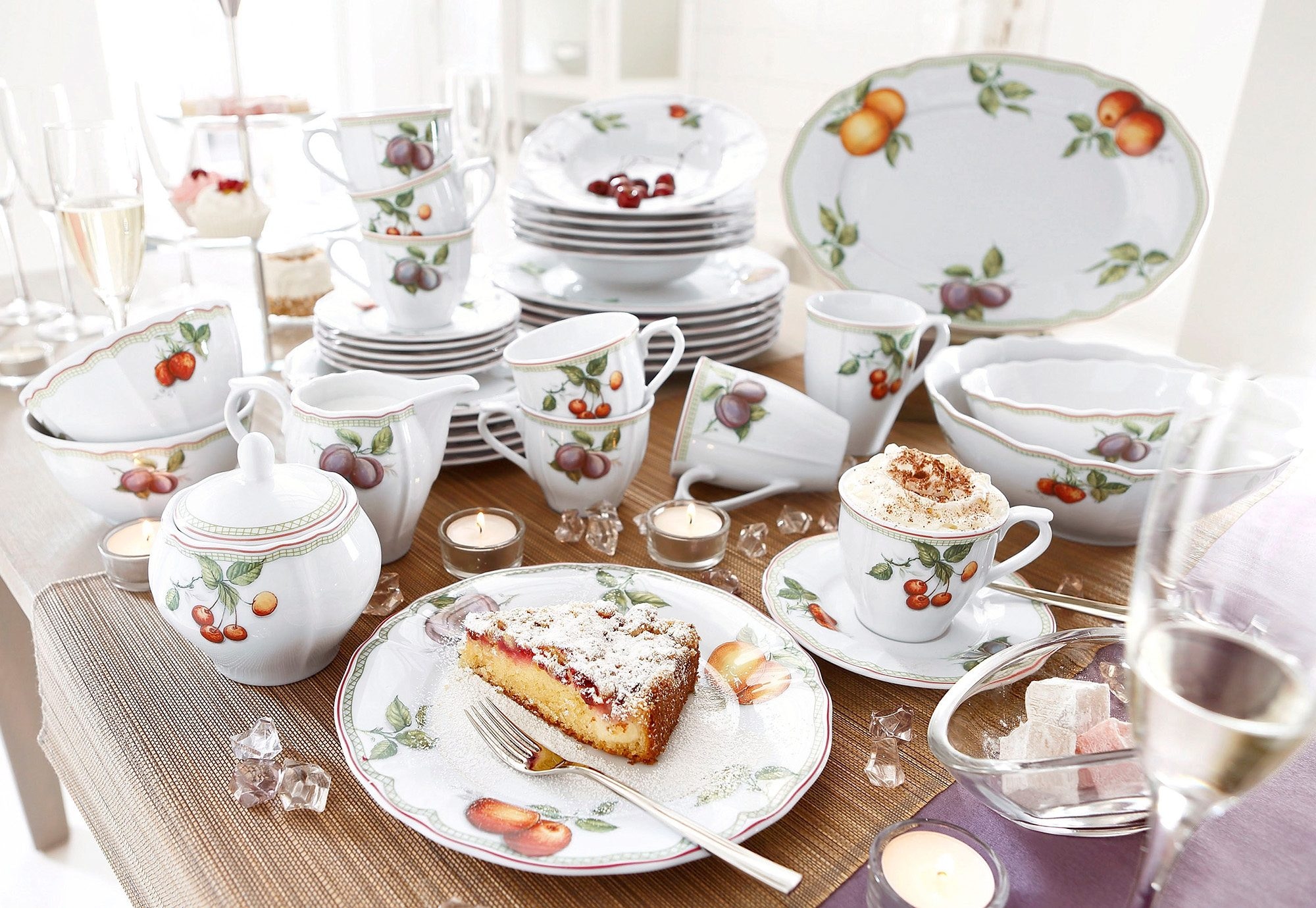 CreaTable Kombiservice »Geschirr-Set Service, tlg., und 6 Raten kaufen 30 auf Orchard«, (Set, für Set, Flora für 6 im Personen), 30 Tafelservice Kaffeeservice Teile, Personen