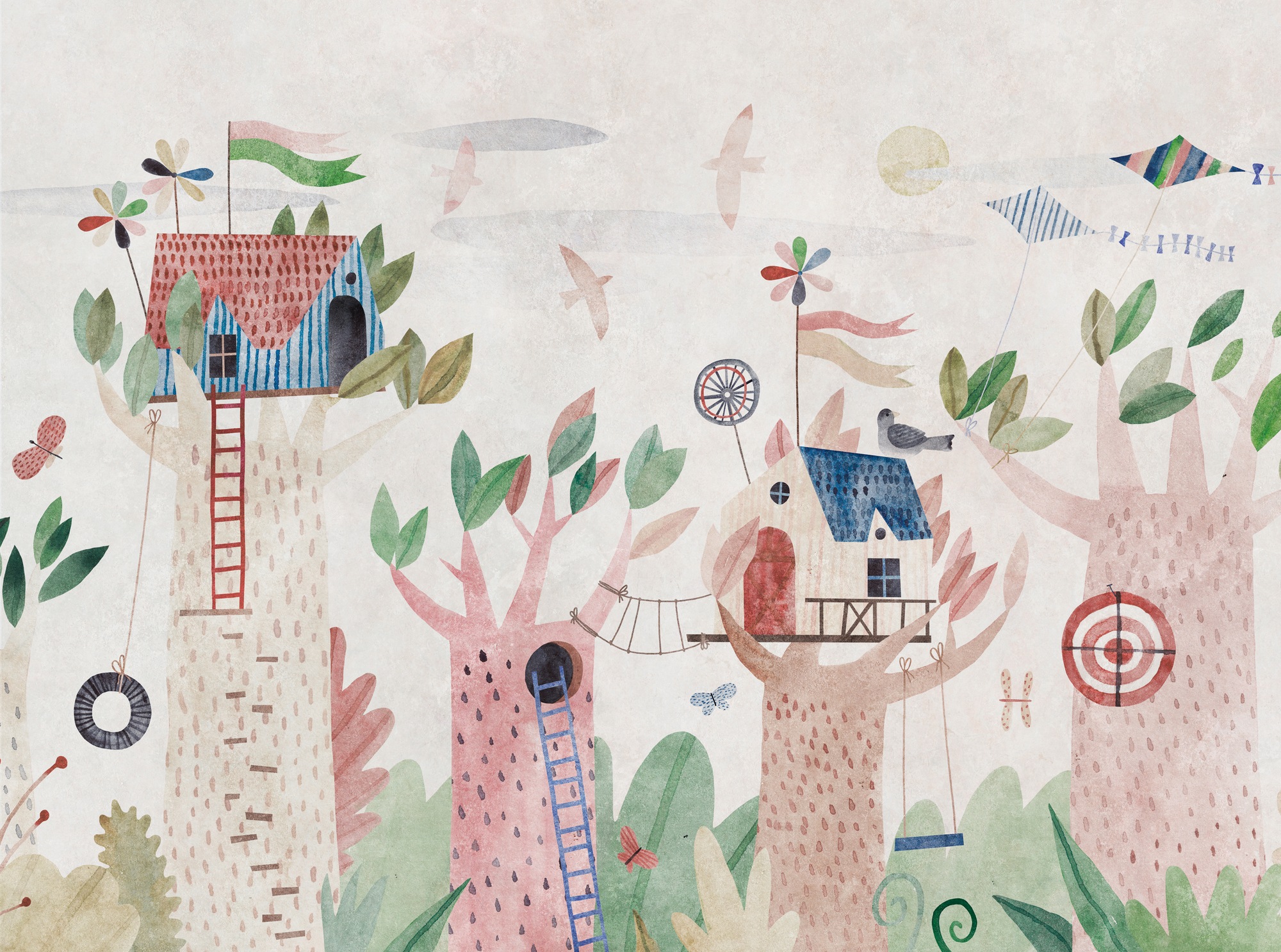 living walls Fototapete »THE WALL III Wald-Tapete Motivtapete Baumhaus Kinder«, matt, Vliestapete Kinderzimmer für Schlafzimmer Küche Wohnzimmer Wald Design