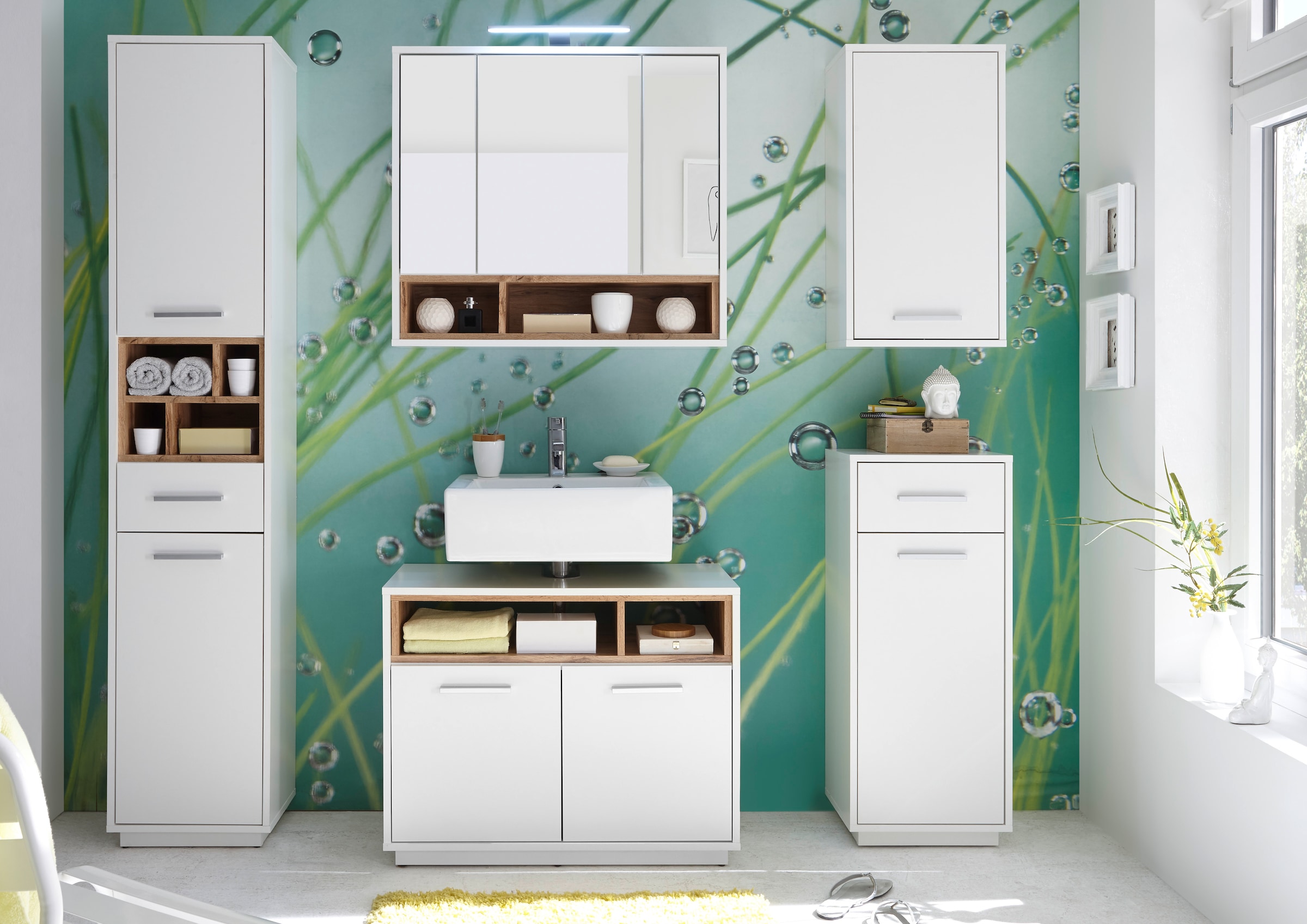 BASIC by Balculina Badmöbel-Set »Mila, Badezimmerset BxHxT 156x191x40 cm«, (5 St.), Breite 156 cm,Badezimmerset 5-tlg, FSC-Mix 70%