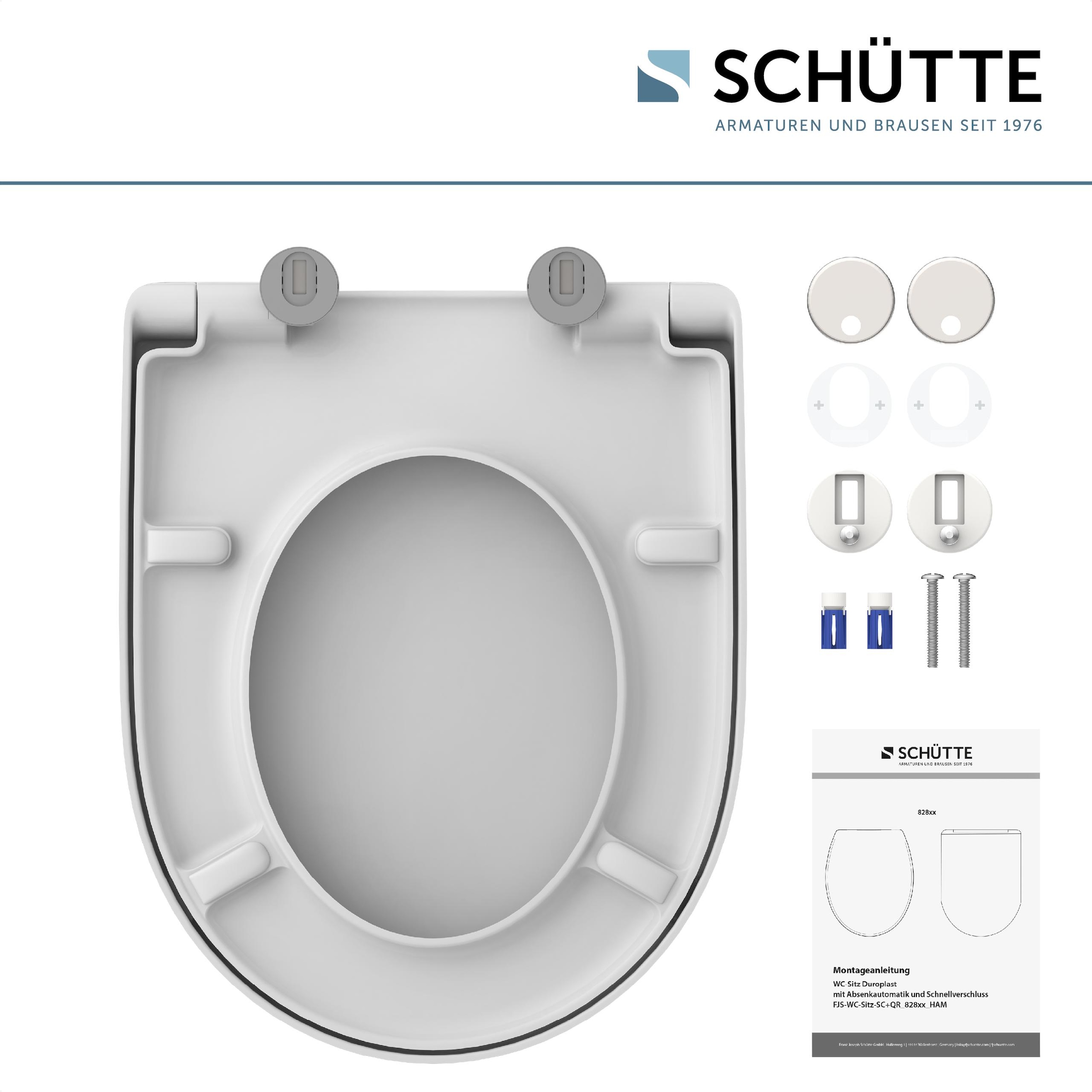 Schütte WC-Sitz »Duroplast, WHITE D-Form PRO 7«, (WC-Sitz, Befestigungsmaterial, Montageanleitung), mit Absenkautomatik und Schnellverschluss