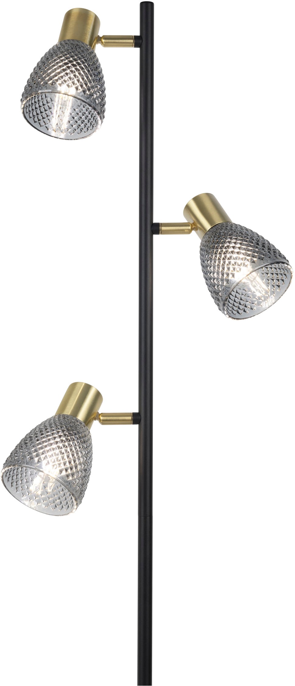 näve Stehlampe »Lindita« E14 1 Stk. 3er Spot, Relief-Glasschirm smokey, Gestell messing matt, 3x E14 exkl.