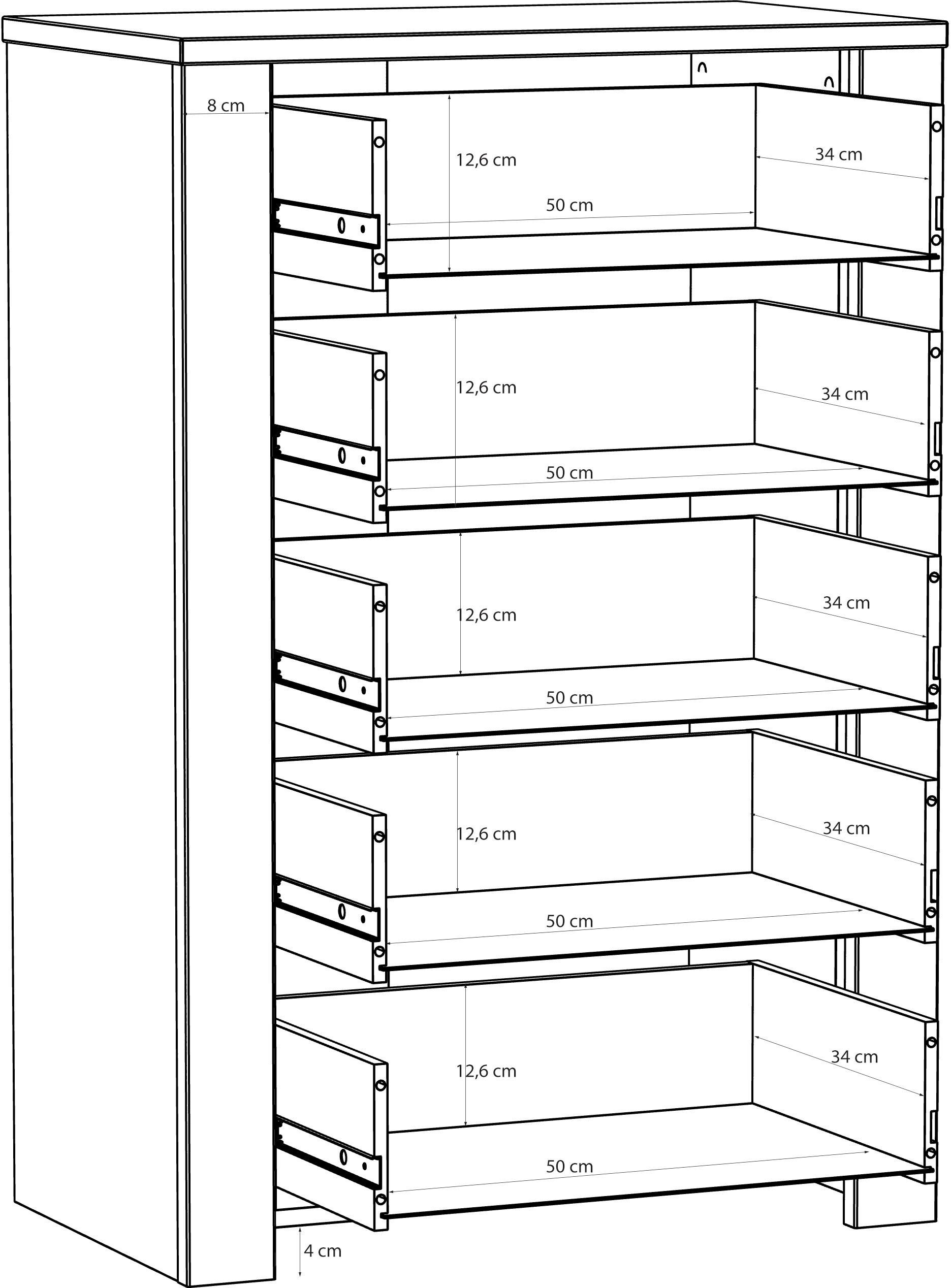 FORTE Kommode »Bohol« B/H/T71,7/106,2/42 cm, 5 Schubkästen, Landhaus