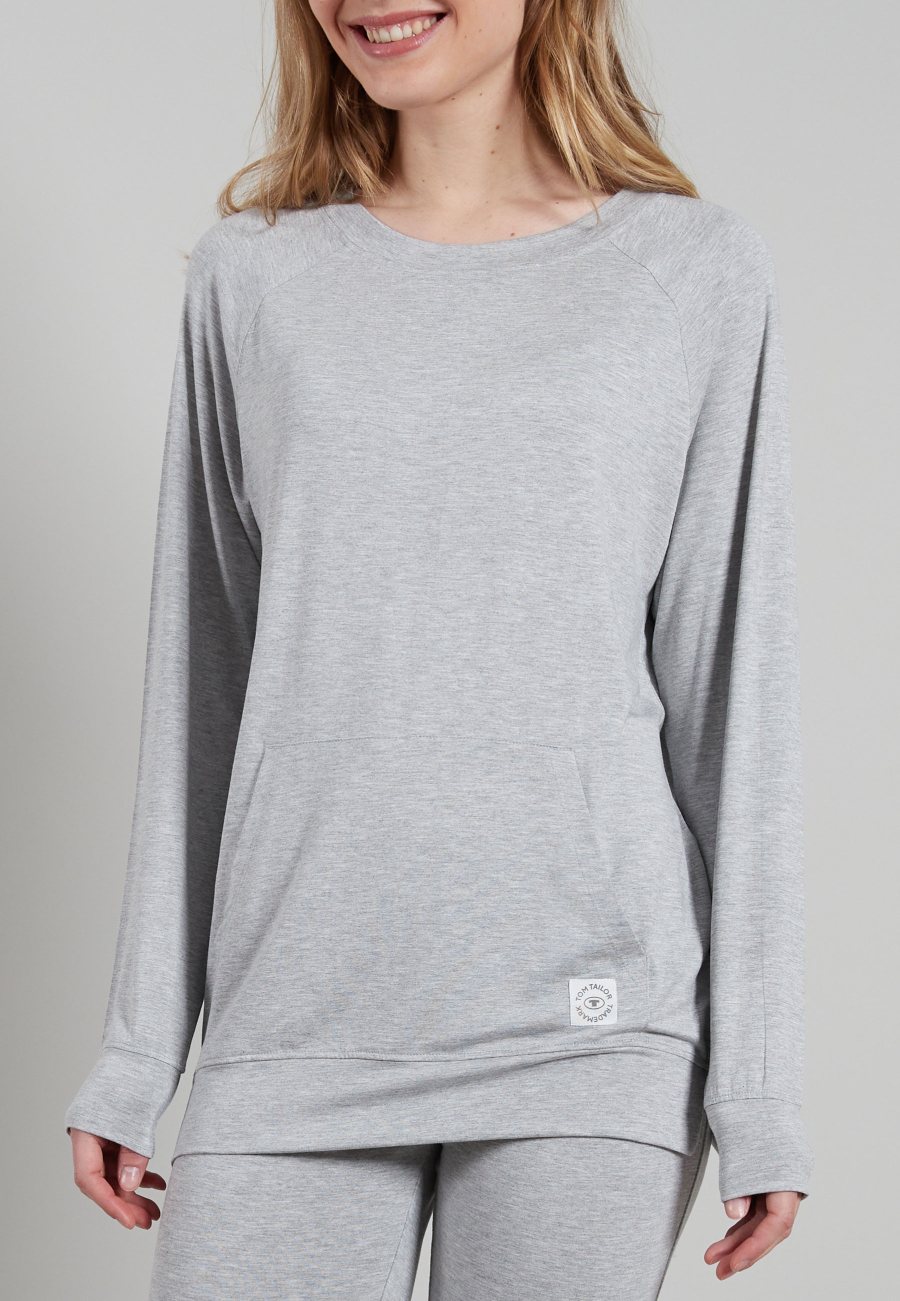 TOM TAILOR Sweatshirt »Manila«, mit Bauchtasche, Rundhalsausschnitt, Langarm, kühlend, Viskosemix