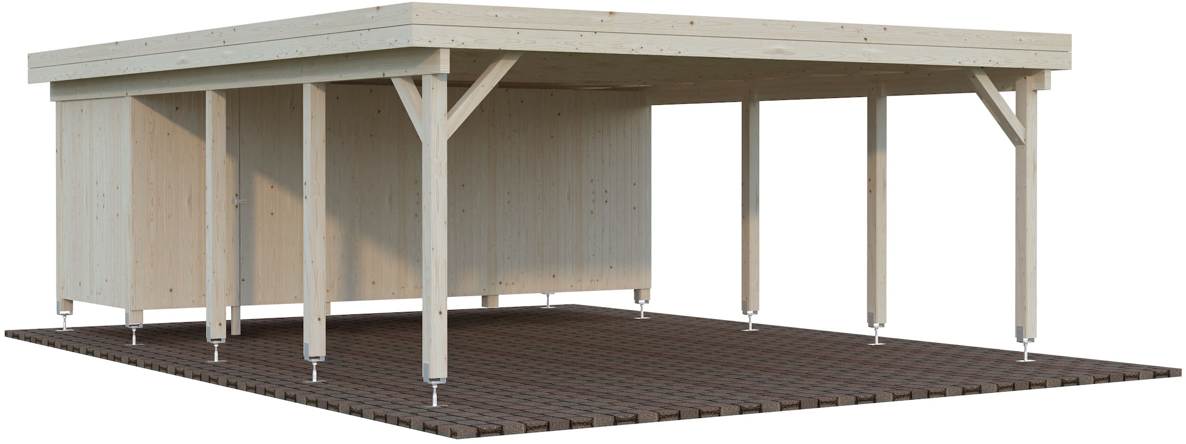 Palmako Doppelcarport »Karl mit Geräteraum« Massivholz 531 cm natur