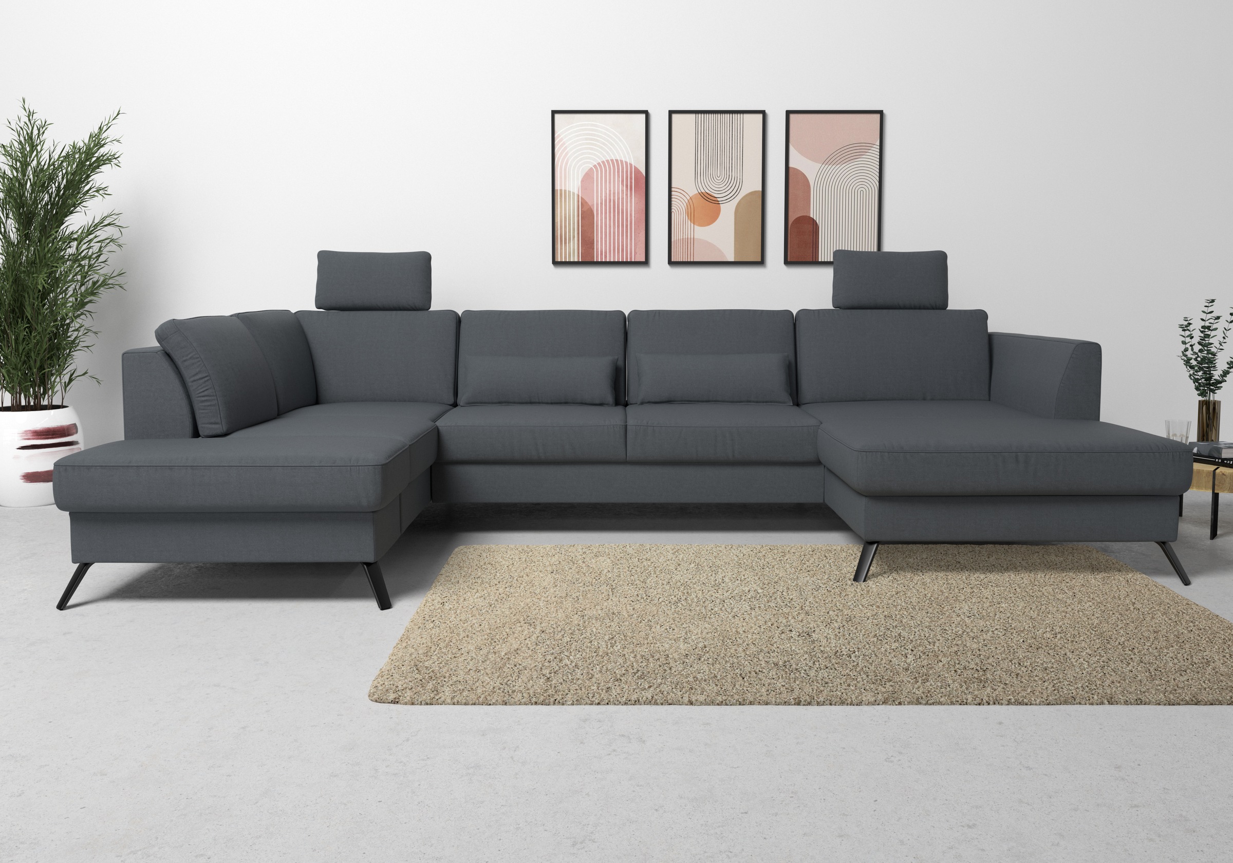 sit&more Wohnlandschaft »Olsen U-Form«, inklusive Sitztiefenverstellung, wahlweise mit Bettfunktion, 15cm hoch