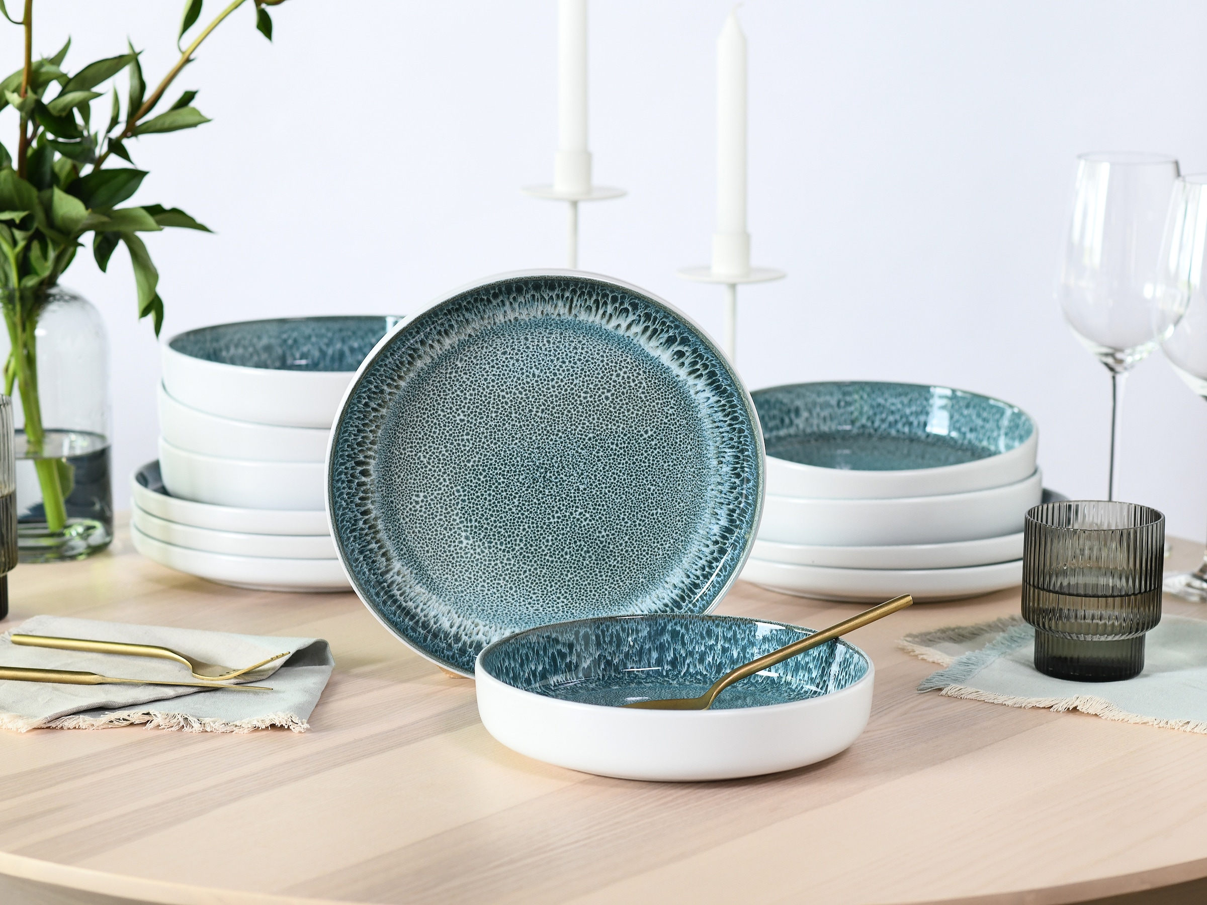 my home Tafelservice »modernes Geschirr-Set, Service Nydala« hohe Haltbarkeit, spülmaschinen- & mikrowellengeeignet, Reaktivglasur