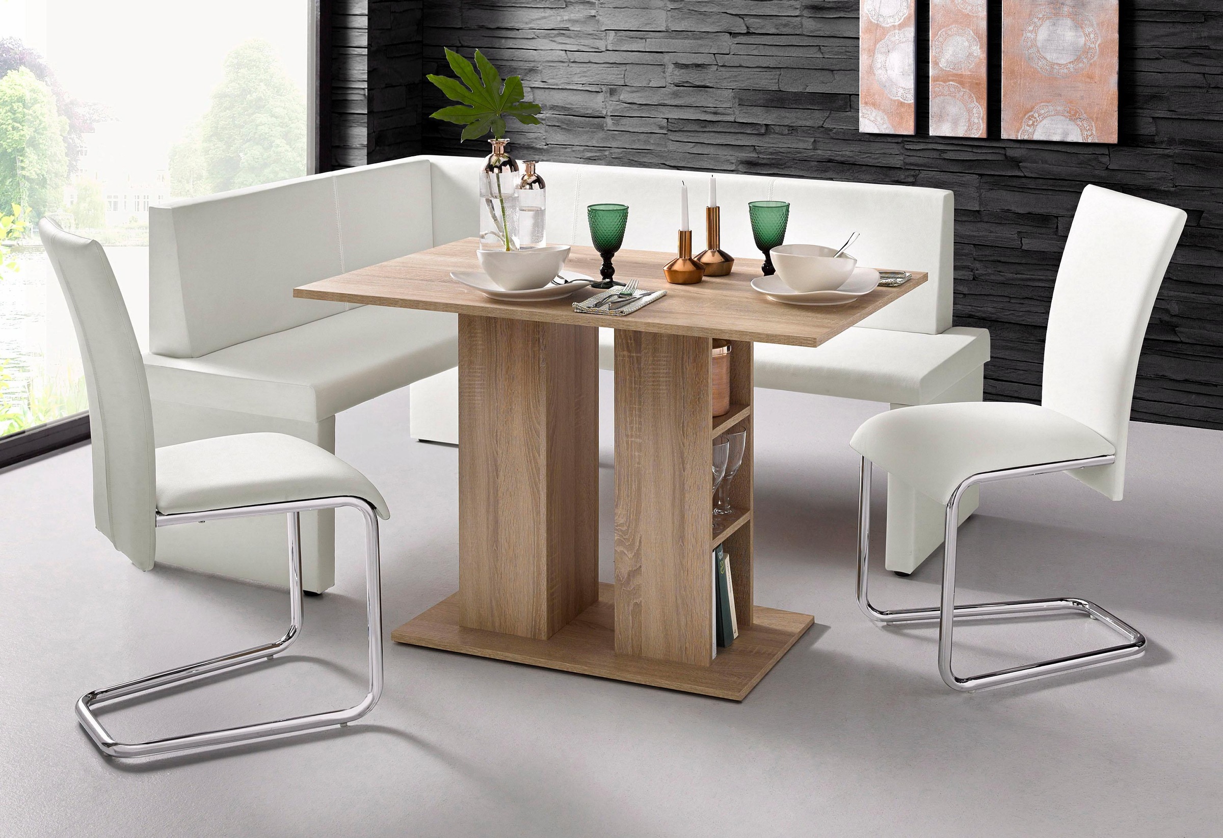 6. Bild von Homexperts Säulen-Esstisch »Mulan«, Breite 110 cm mit Regalfächern, in 3 Farben erhältlich