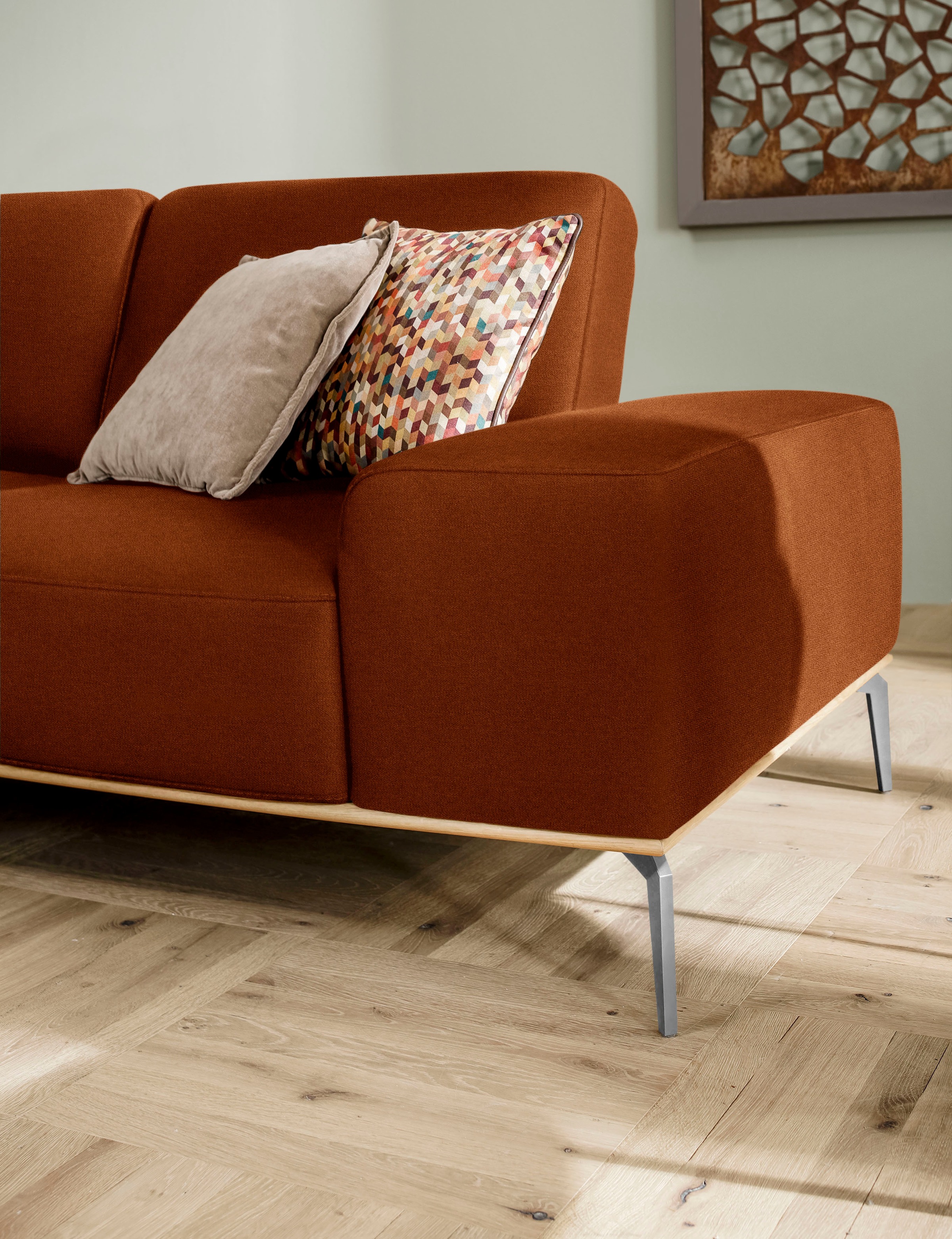 W.SCHILLIG Ecksofa »run, Designsofa, bequem, L-Form«, mit elegantem Holzsockel, Füße in Chrom glänzend, Breite 299 cm