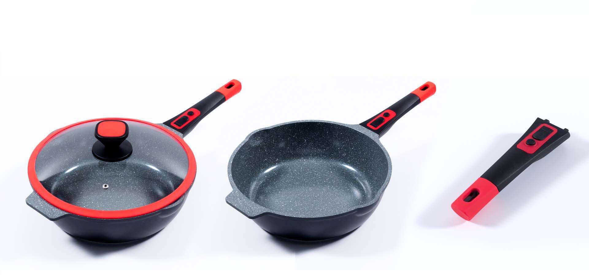 KING Pfannen-Set »Click-Grip«, Aluminiumguss, (Set, 3 tlg., je 1 Pfanne Ø 24/28/32 cm, H: 7,5/8,5/9,5 cm, - 6/2,8/4 l), abnehmbarer Griff, Induktion