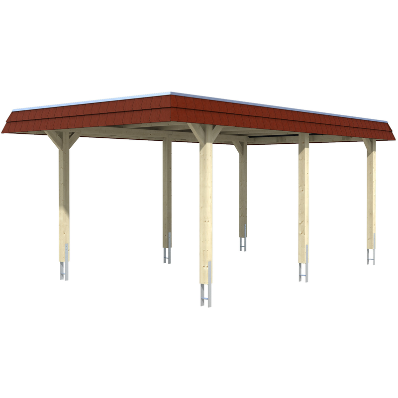 SKANHOLZ Einzelcarport »Wendland« Leimholz, Fichte 291 cm Nussbaum mit EPDM-Dach, rote Blende Nussbaum
