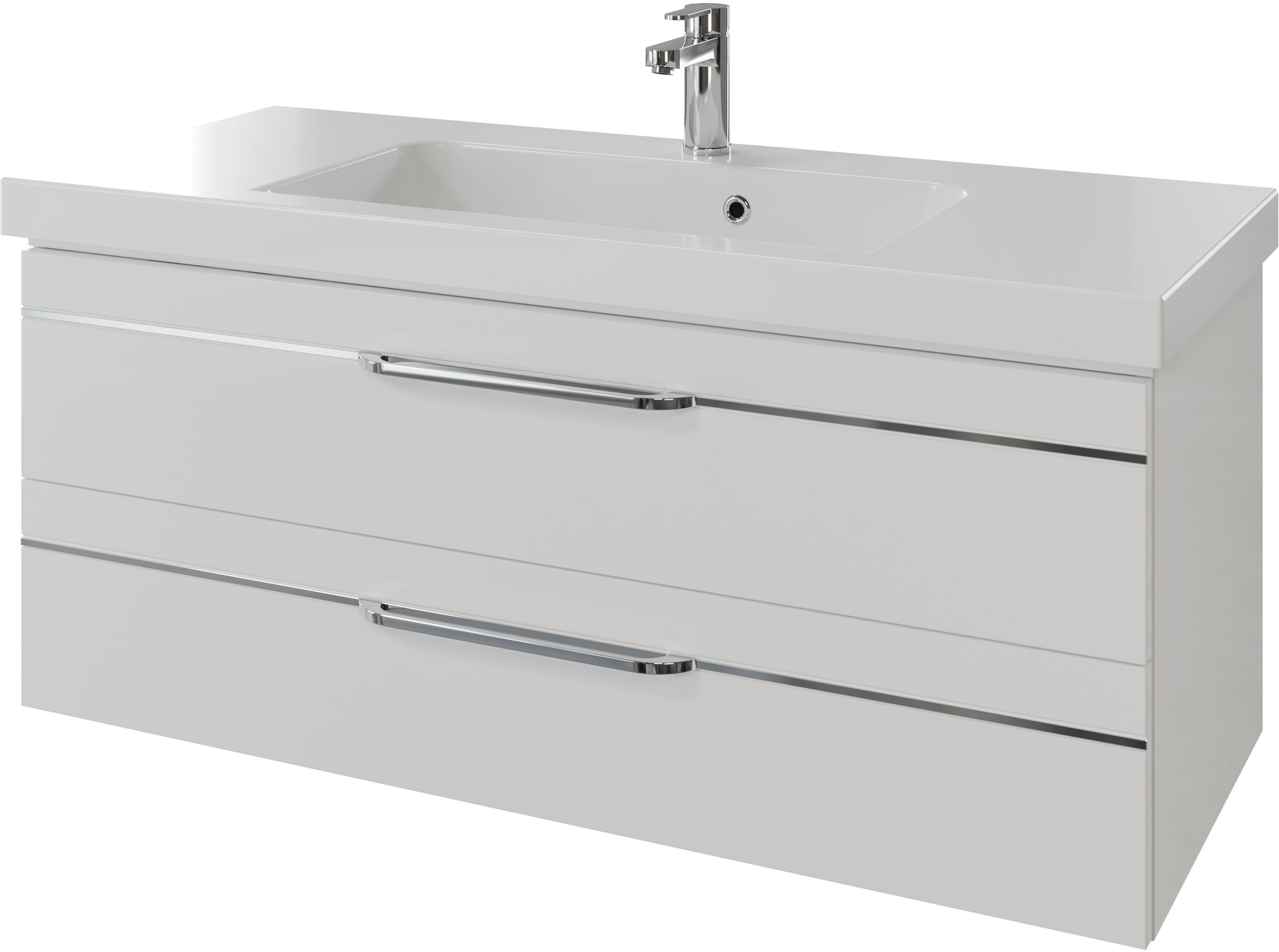 Saphir Badmöbel-Set »Balto 2-teilig Mineralmarmor-Waschtisch mit LED-Spiegel, 123 cm breit«, (2 St.), Waschplatz mit 2 Schubladen, Badschrank inkl. Schubladendämpfer