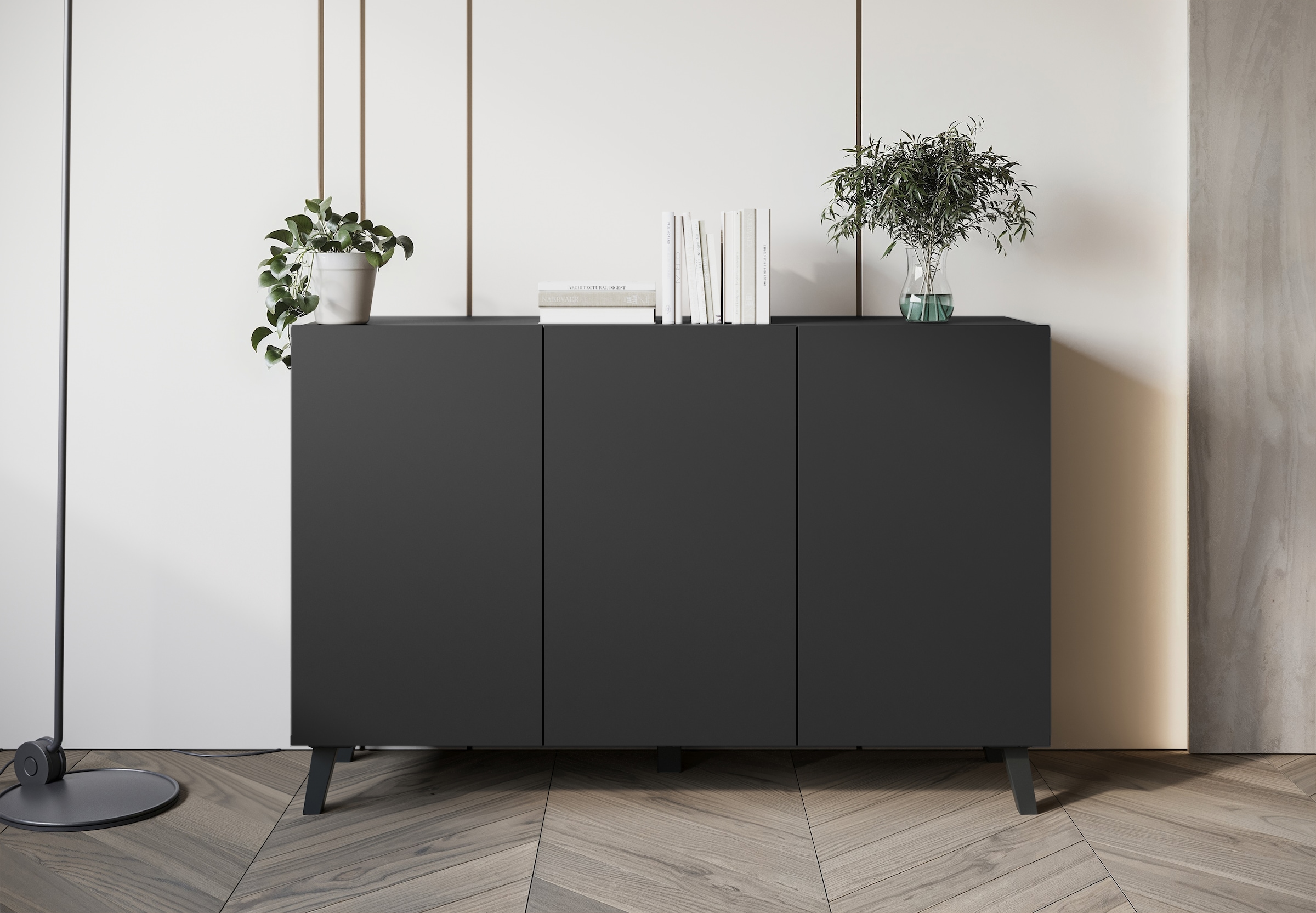 Home affaire Sideboard »SIDEBOARD PHUKET II, Stilvolle, grifflose Kommode, Breite 120cm« 1 Stk. tlg. Mit 6 Fächern und höhenverstellbaren Einlegeböden