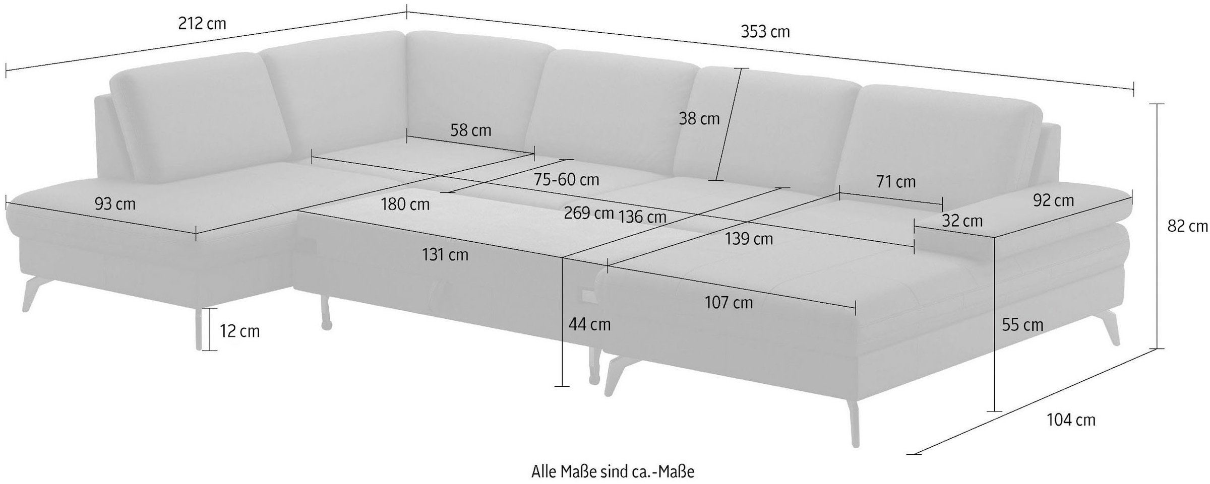 sit&more Wohnlandschaft »Morris U-Form, inkl. Sitztiefenverstellung«, wahlweise mit Armteilverstellung, Bettfunktion & Bettkasten